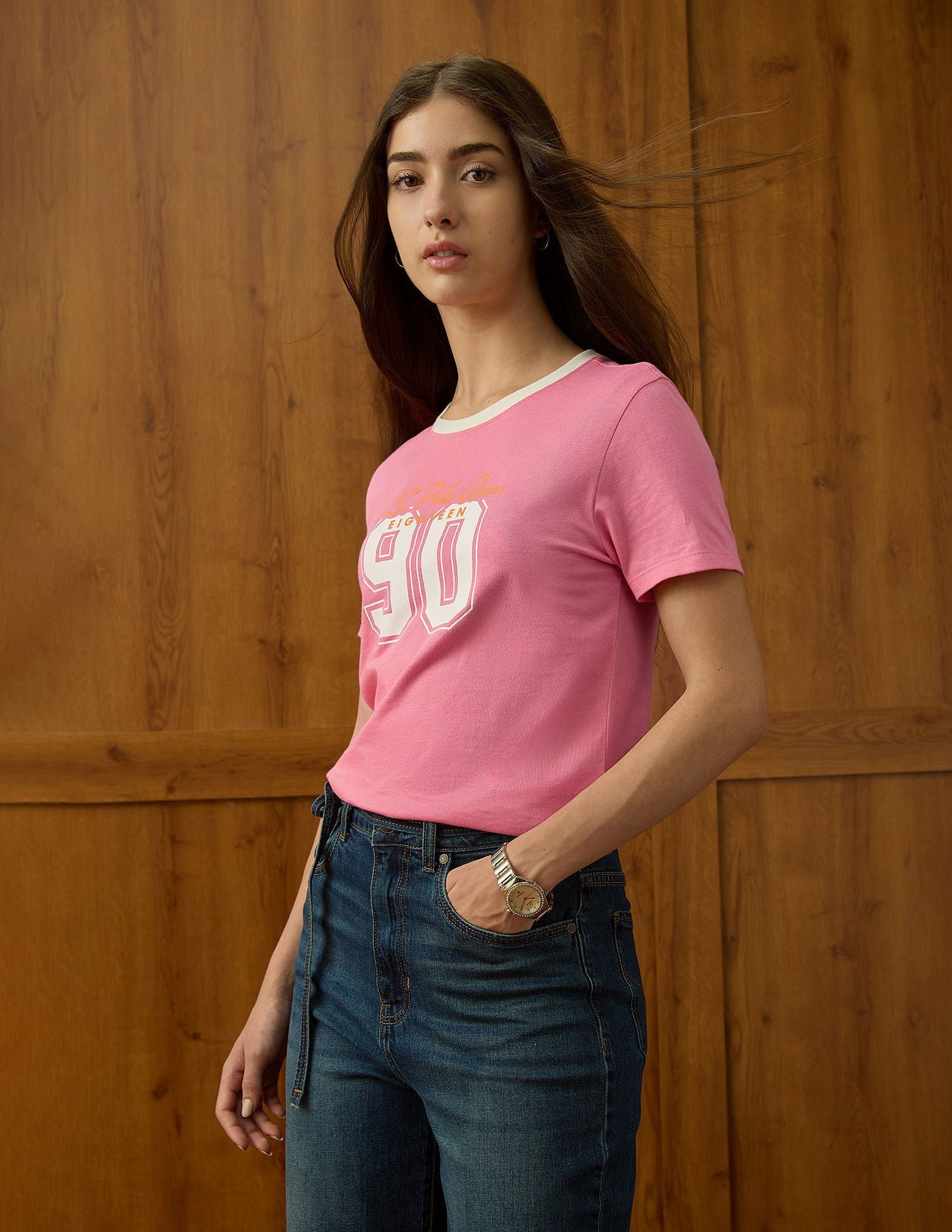 Crew Neck Regular Fit T-Shirt Pink - U.S. POLO ASSN. | Large