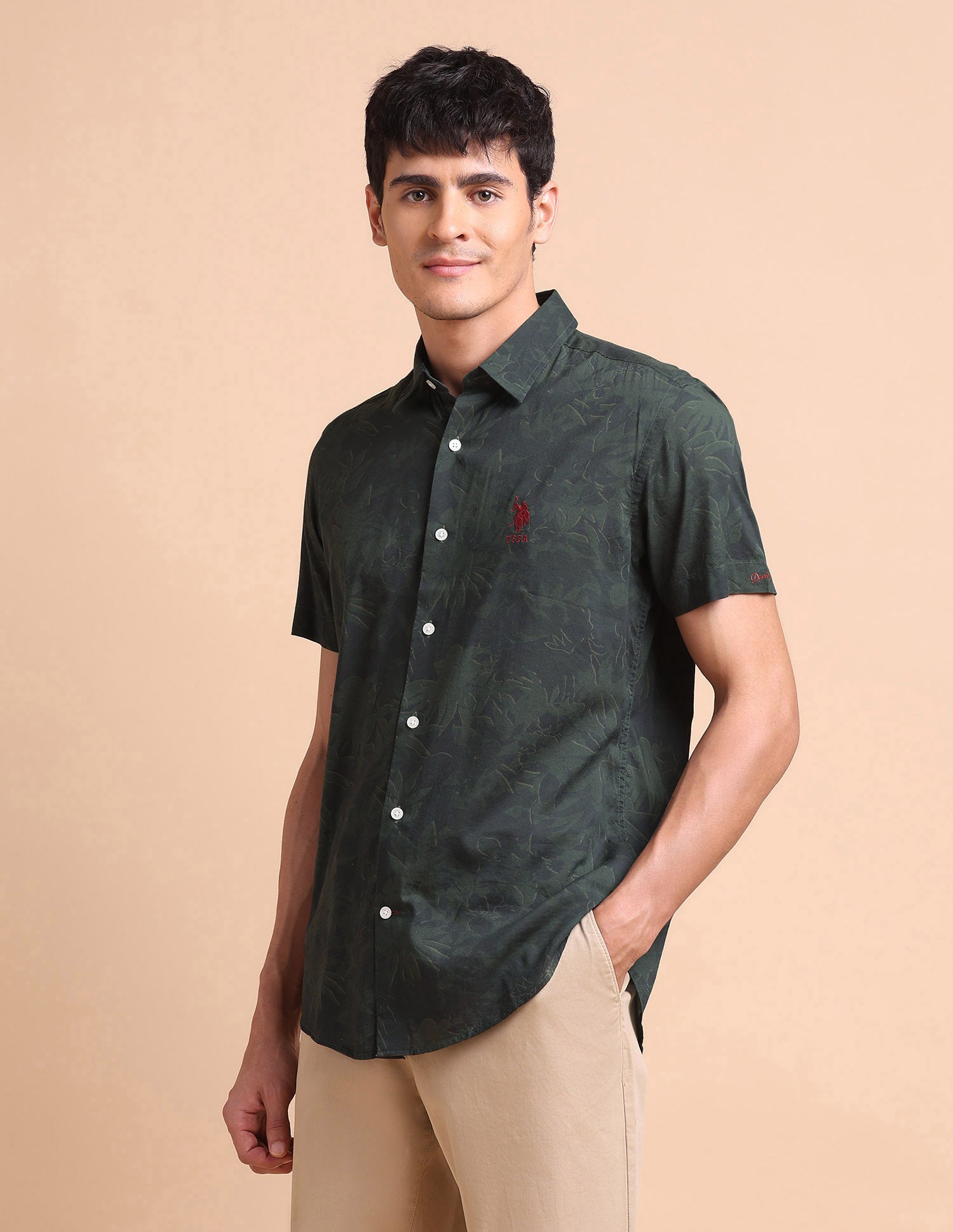 Manhattan Slim Fit All-Over Shirt Olive - U.S. POLO ASSN. | Large