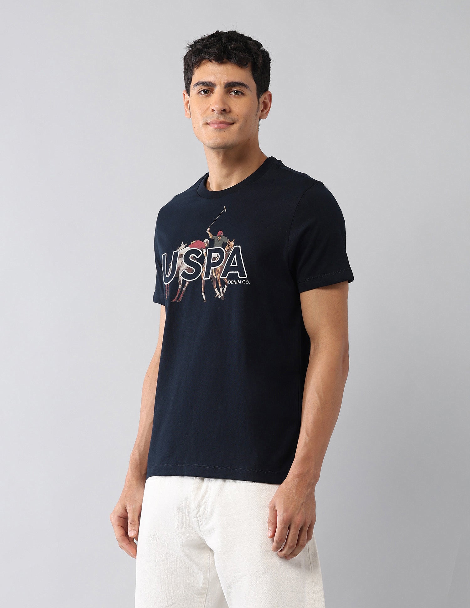 Brand Embroidered Muscle Fit Colligiate T-Shirt Navy - U.S. Polo Assn. India | Large