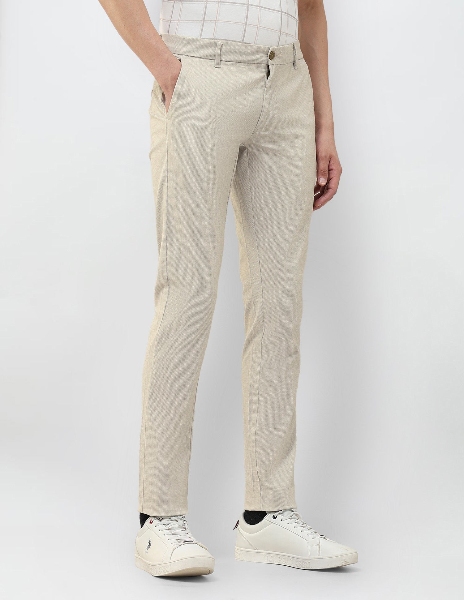 Slim Fit Textured Trousers Beige - U.S. POLO ASSN. | Large