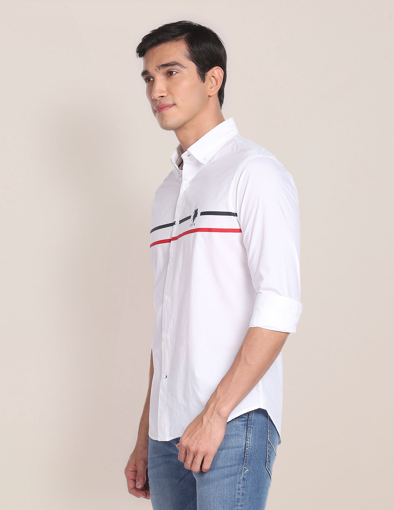 Horizontal Stripe Cotton Casual Shirt White - U.S. POLO ASSN. | Large
