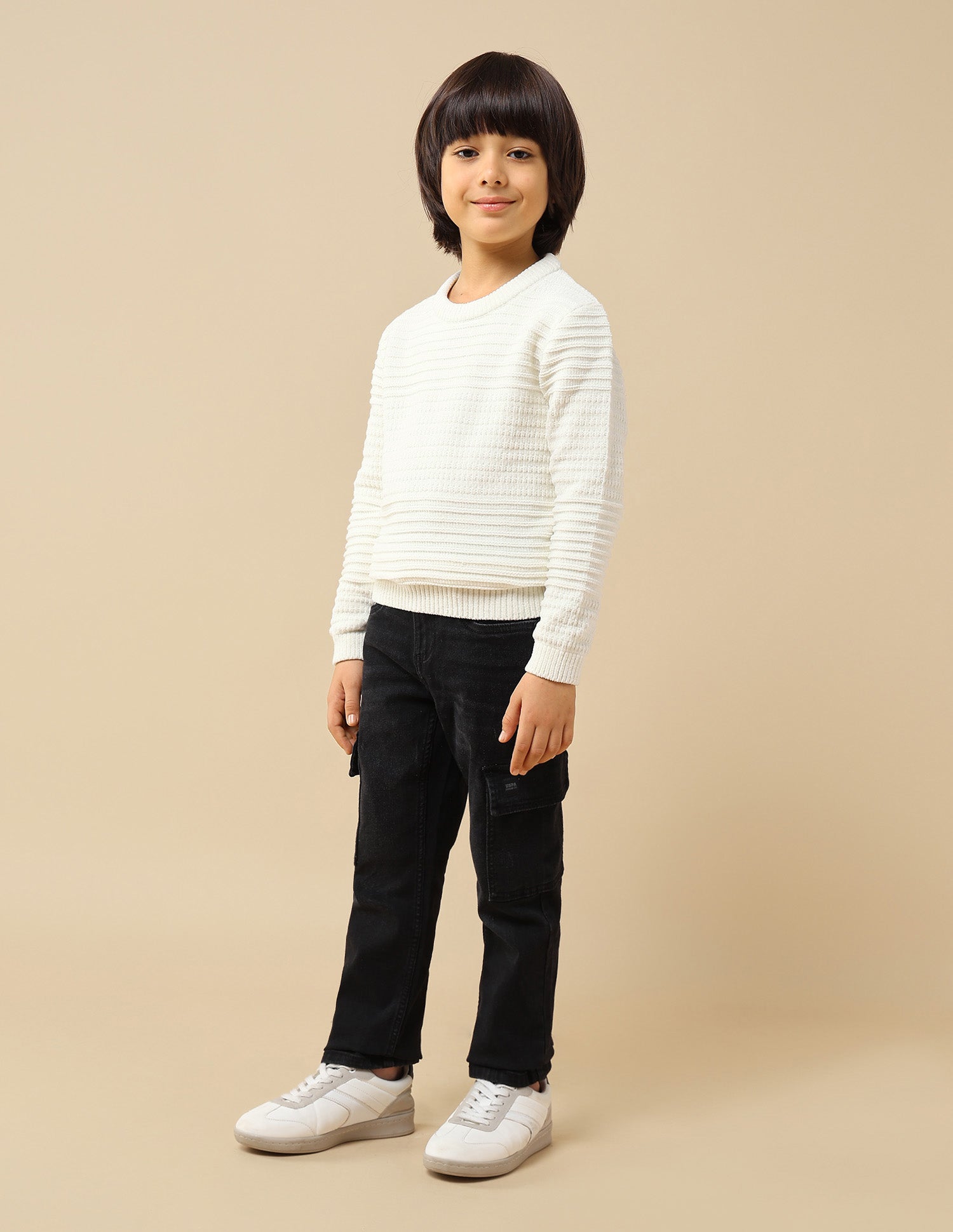 Boys Textured Mini Me Sweater White - U.S. POLO ASSN. | Large