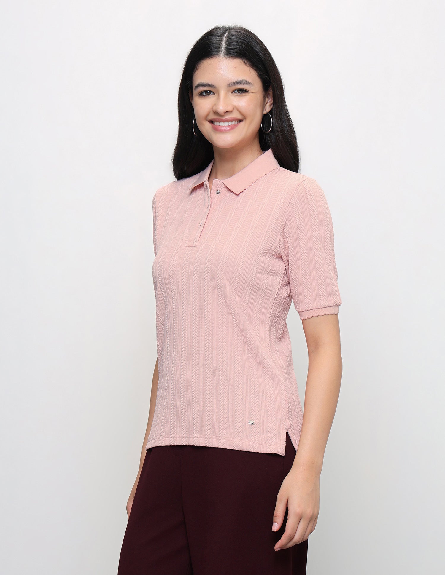 Vertical Striped Textured Regular Fit Polo Shirt Peach - U.S. Polo Assn. India | Large
