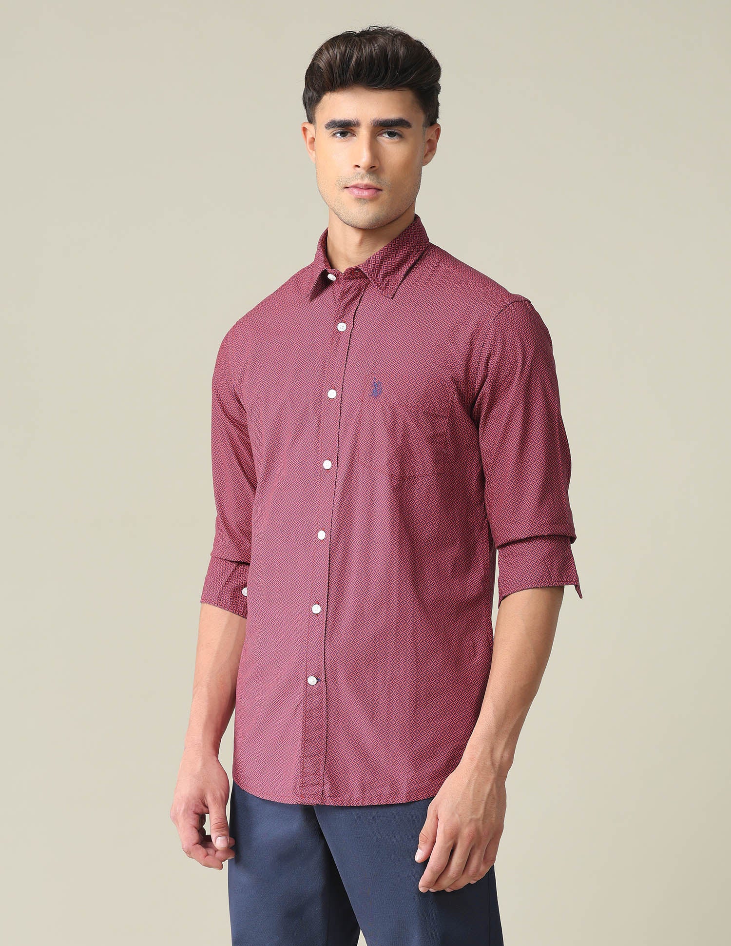 Spread Collar Geometric Shirt Red - U.S. POLO ASSN. | Large