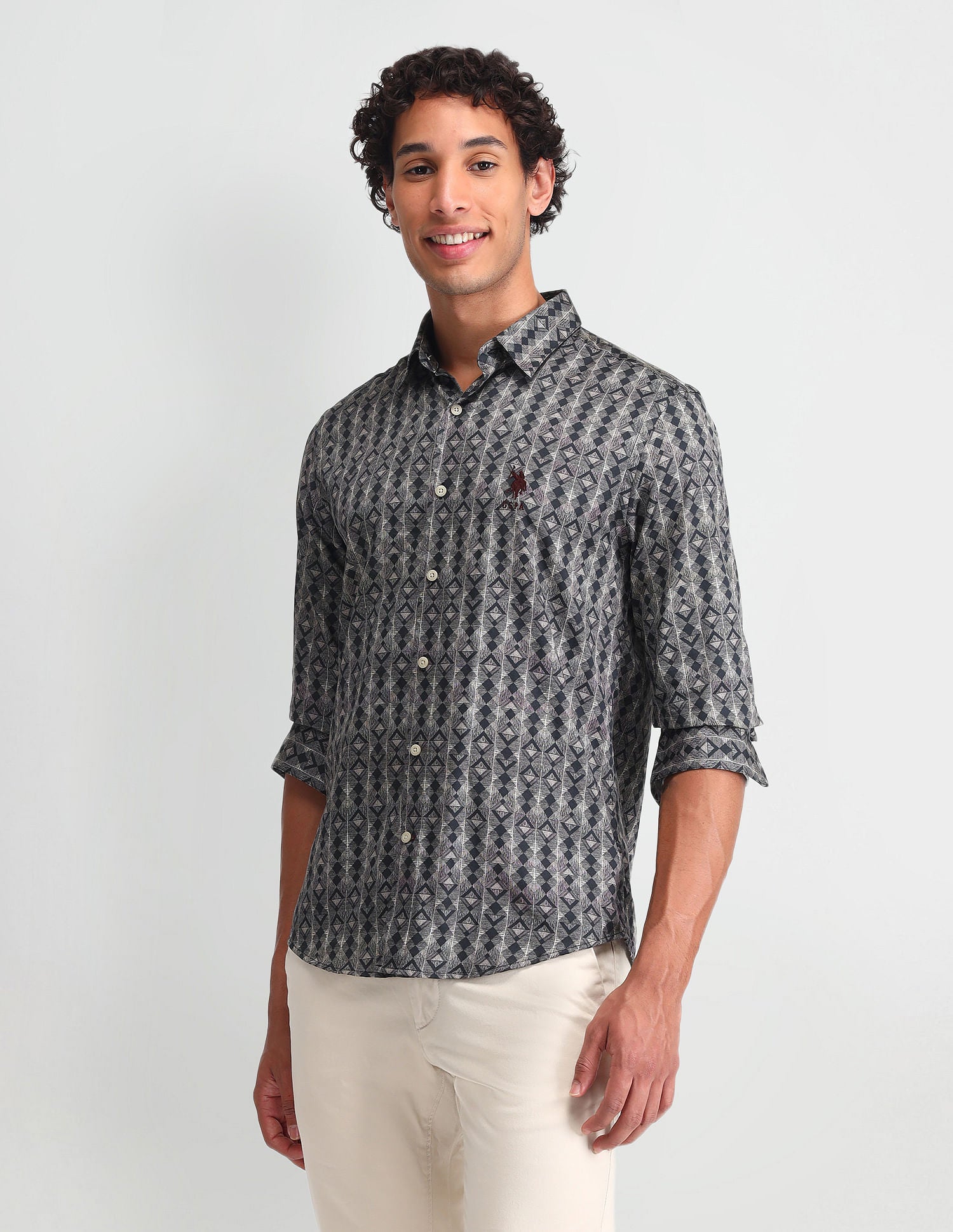 Geometric Printed Regular Fit Shirt Brown - U.S. Polo Assn. India | Large