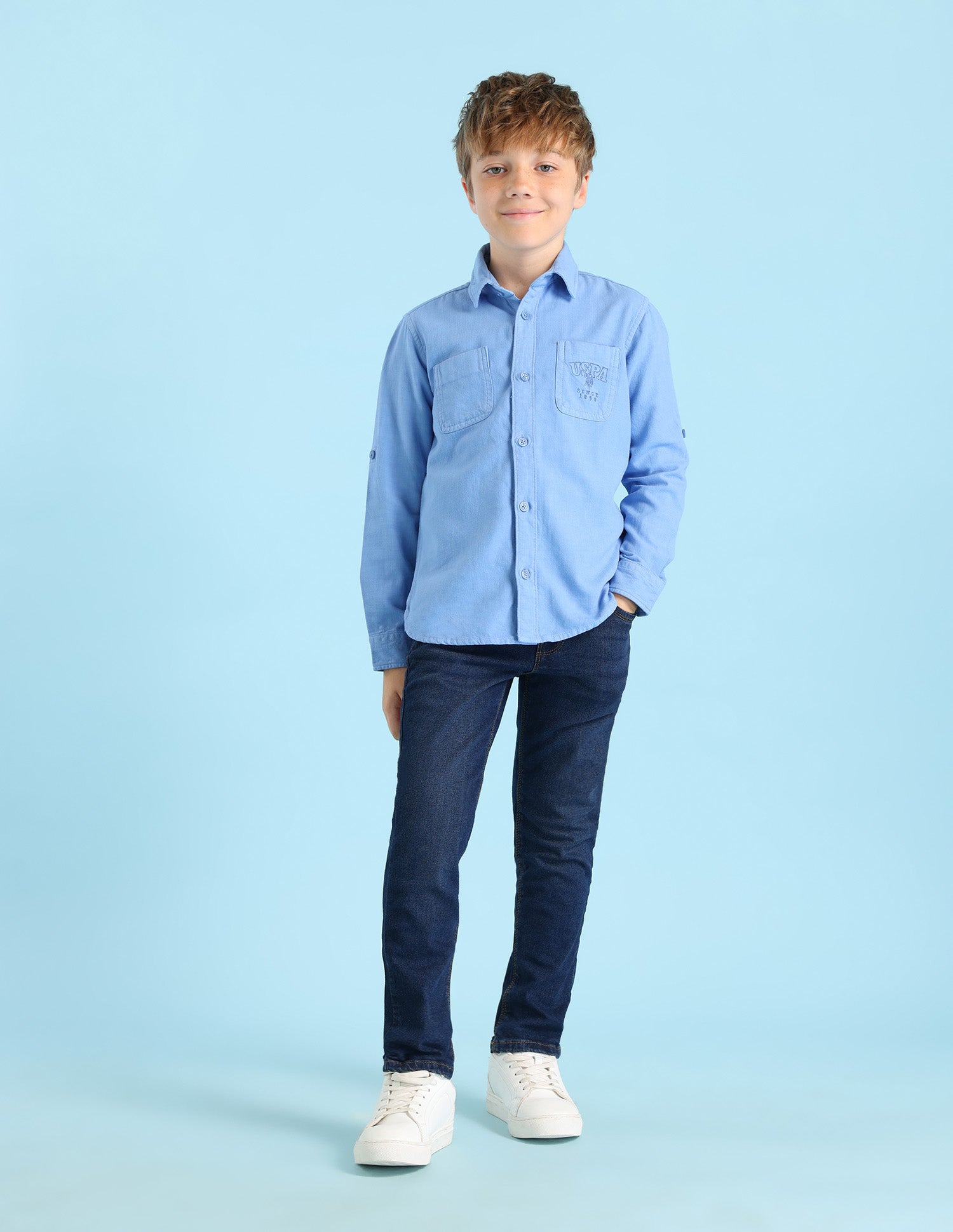 Boys Regular Fit Twill Shirt Blue - U.S. POLO ASSN. | Large
