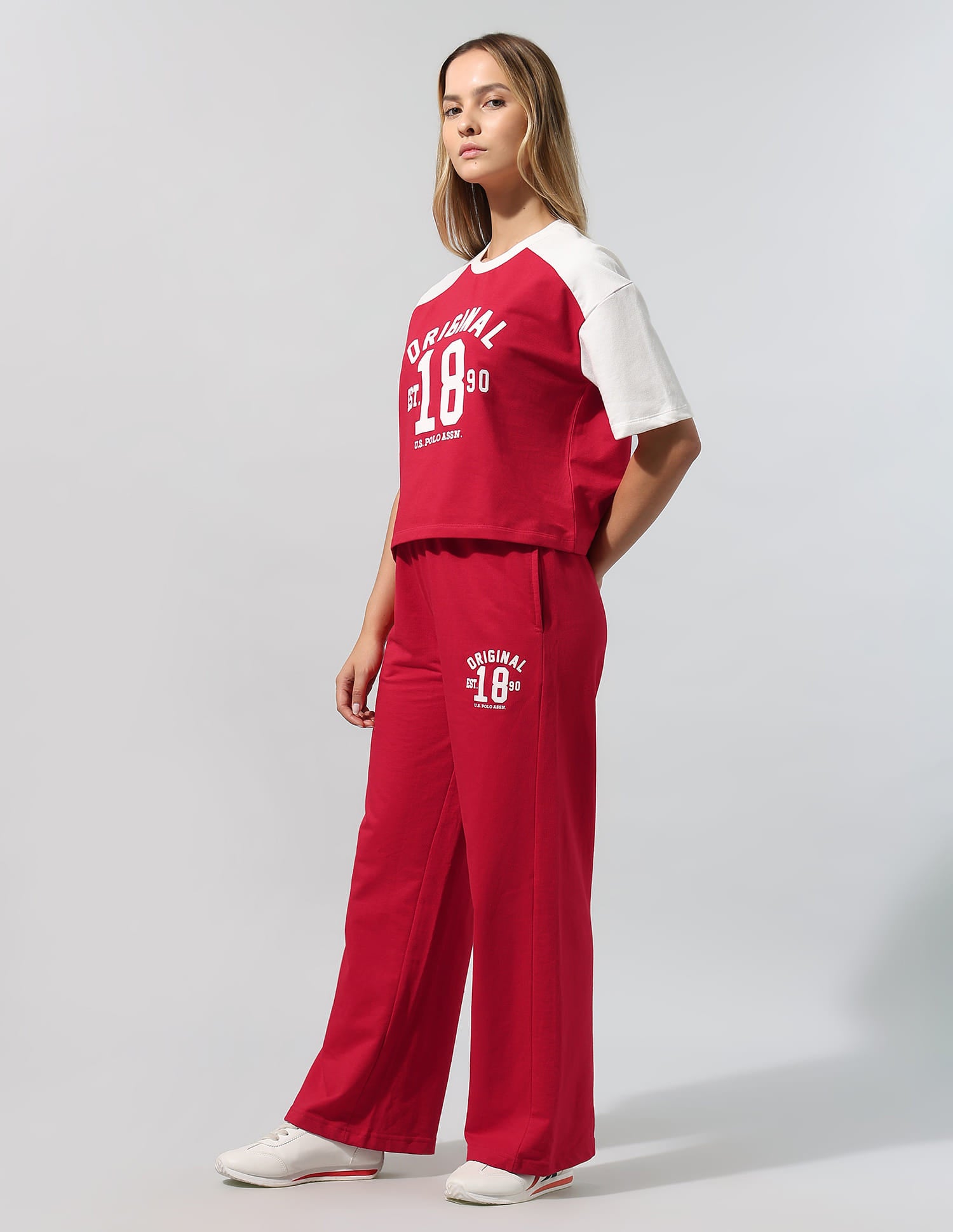 Colorblocked Relaxed T-Shirt With Wideleg Pant Red - U.S. Polo Assn. India | Large