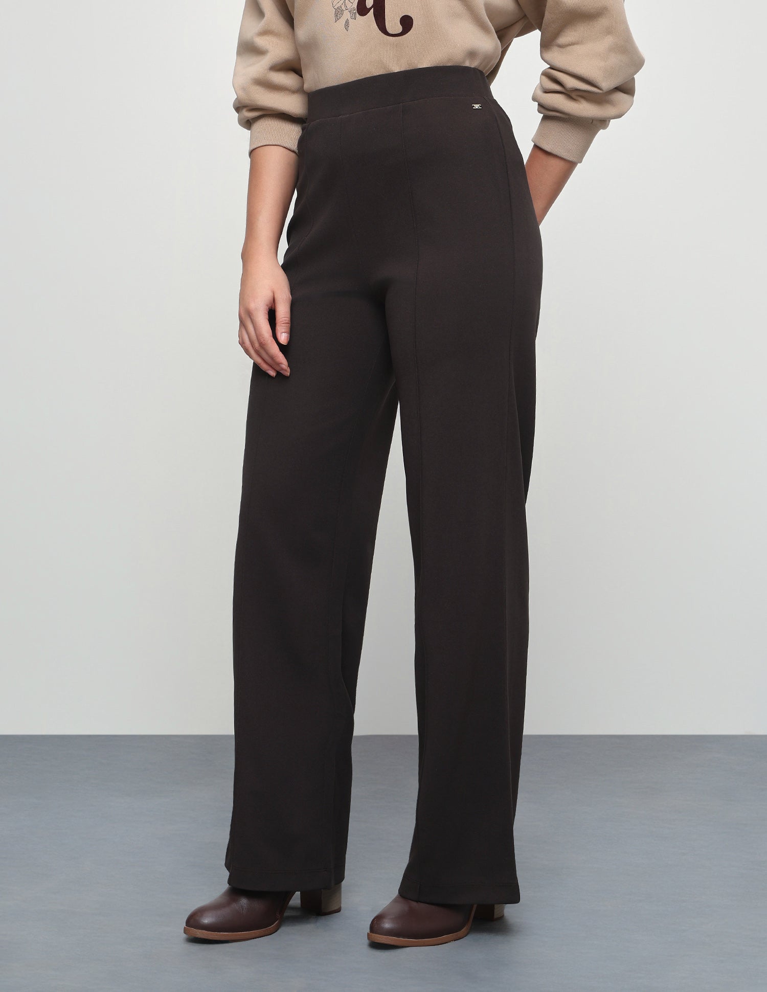 Solid Pintuck Straight Fit Trousers Brown - U.S. Polo Assn. India | Large