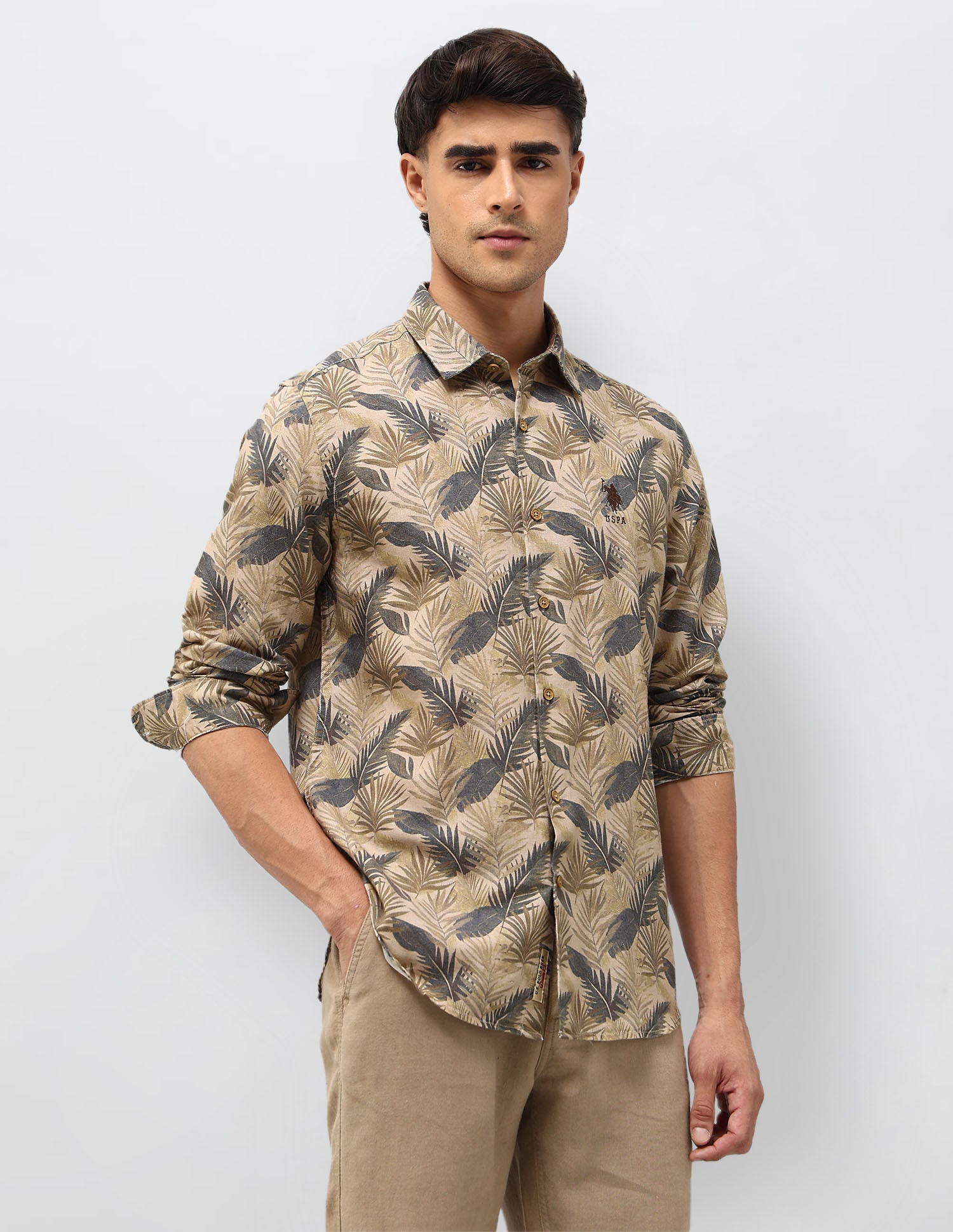 Tropical Printed Regular Fit shirt Olive - U.S. POLO ASSN. | Large