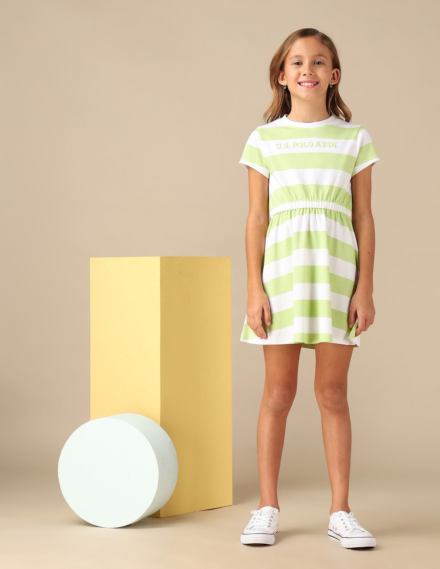 Girls Striped Fit And Flare Dress Yellow - U.S. POLO ASSN. | Large