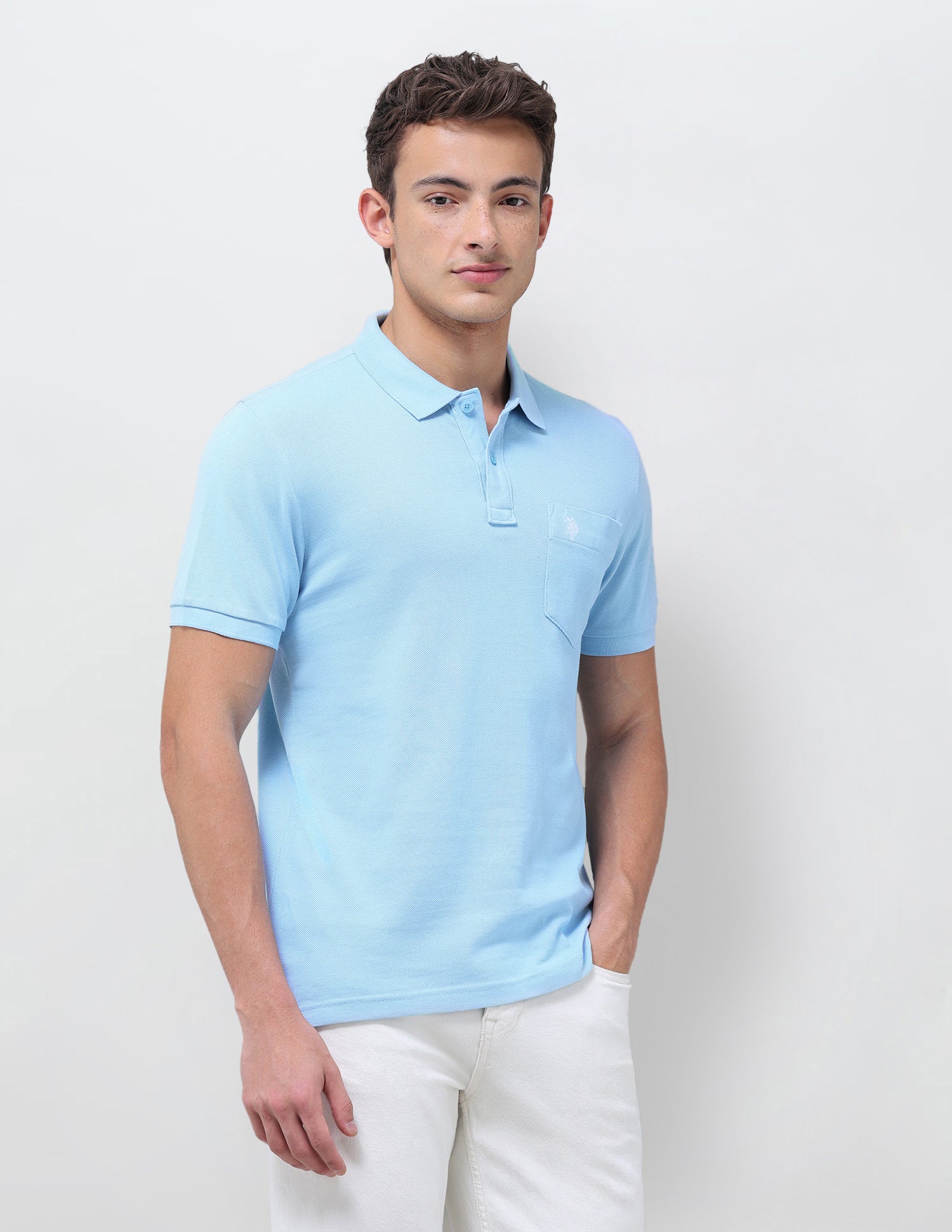 Solid Slim Fit Polo Shirt Light Blue - U.S. Polo Assn. India | Large