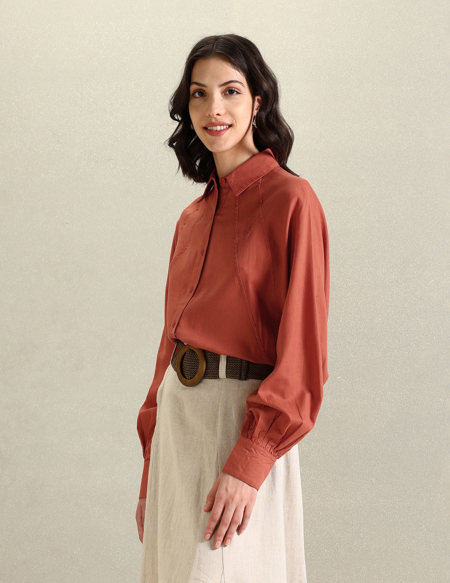 Spread Collar Loose Solid Shirt Rust - U.S. Polo Assn. India | Large