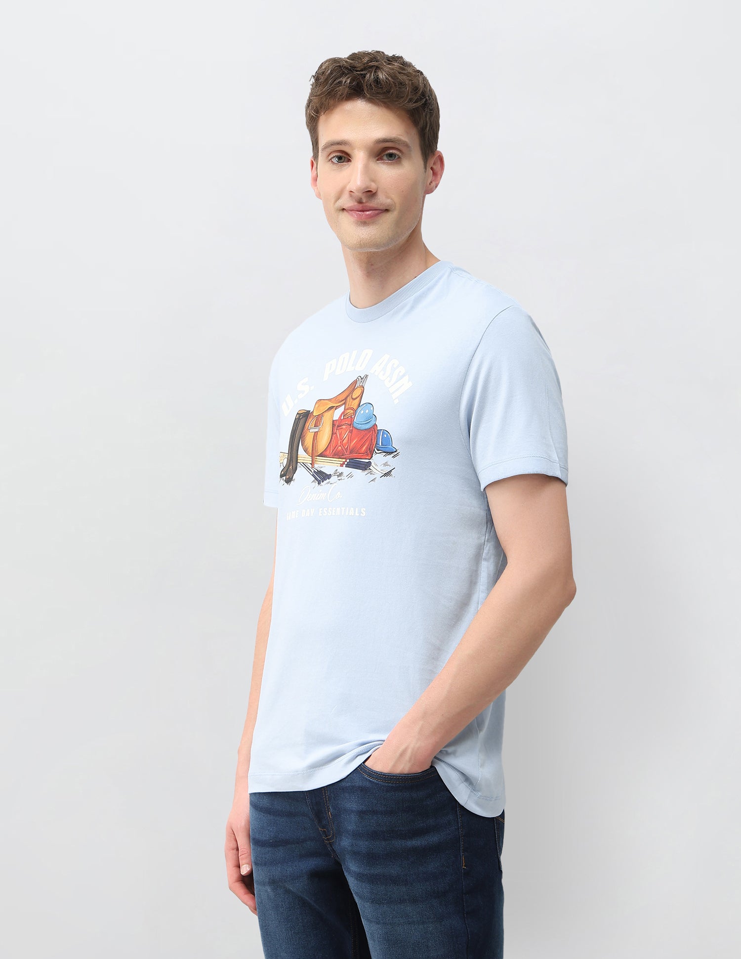 Graphic Brand Printed Slim Fit T-Shirt Blue - U.S. Polo Assn. India | Large