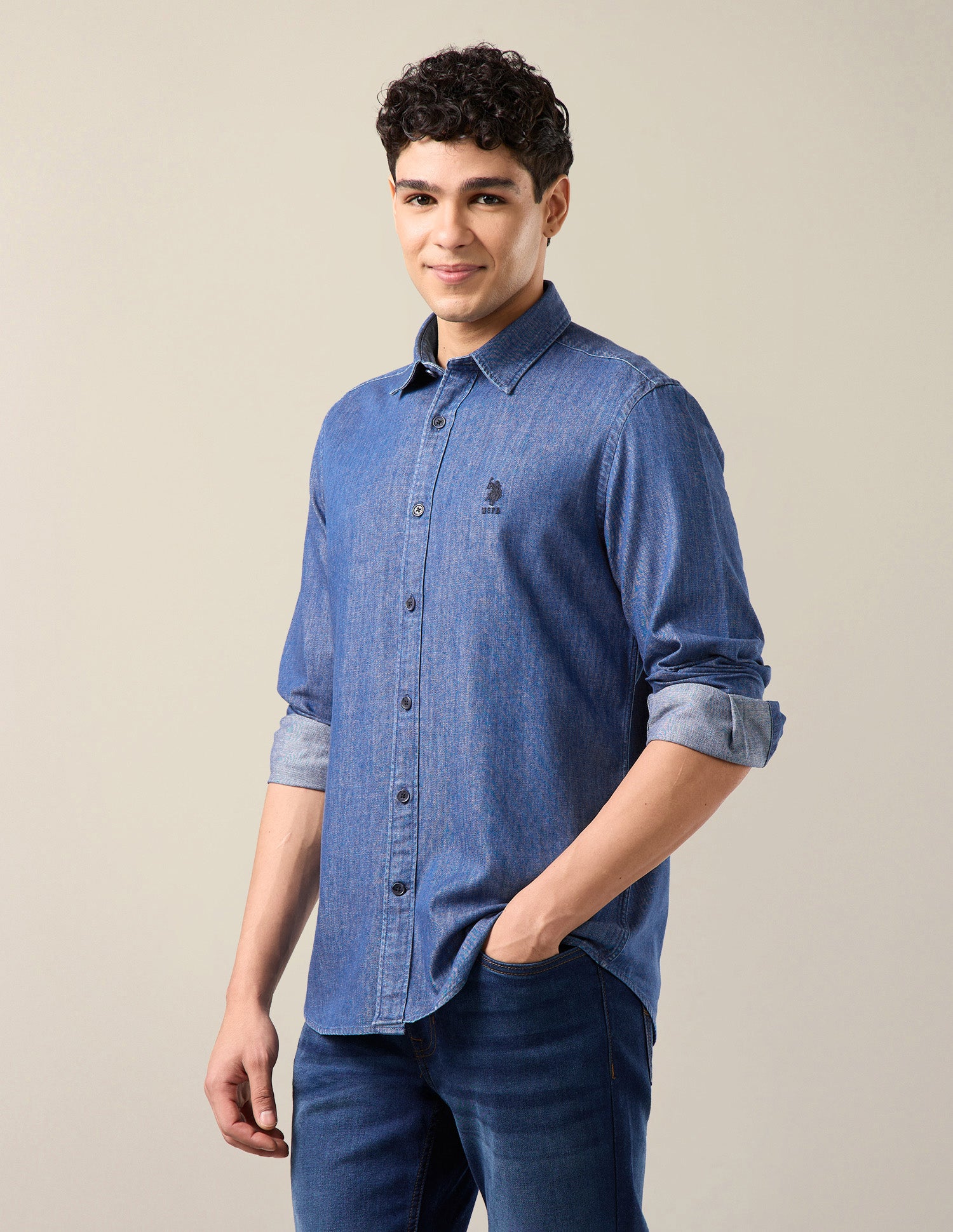 Twill Regular Fit Shirt Dark Indigo - U.S. Polo Assn. India | Large