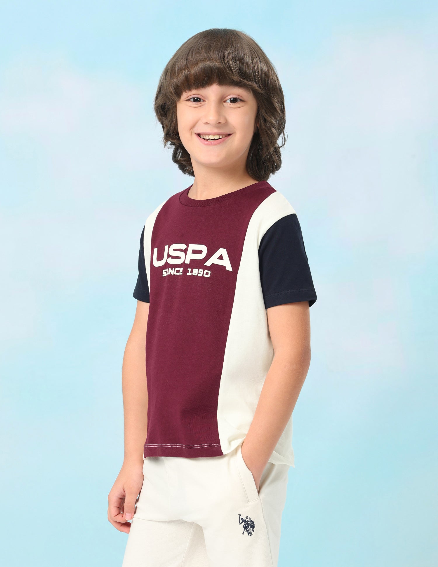 Colour Blocked Brand Printed Regular Fit T-Shirt Maroon - U.S. Polo Assn. India | Large