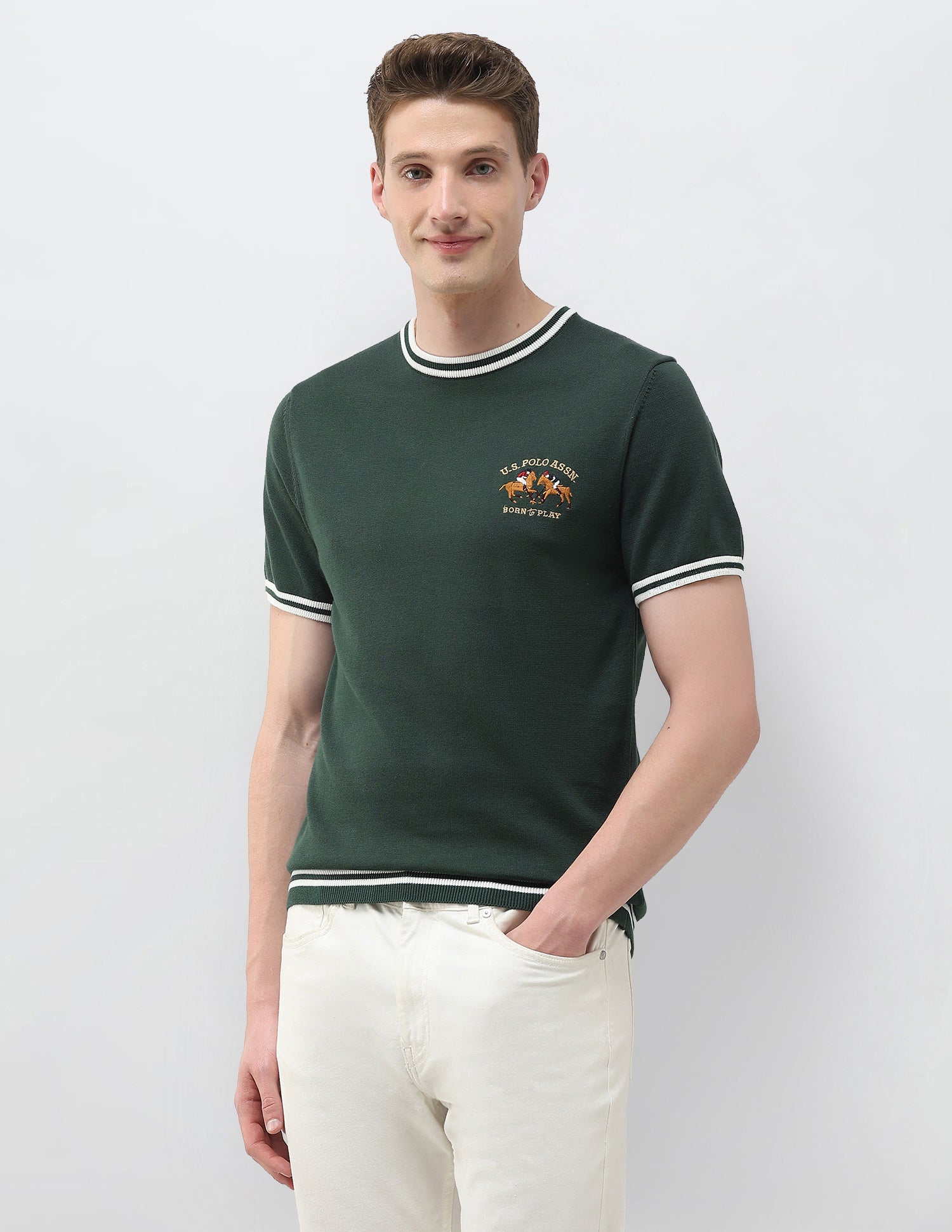 Solid Slim Fit T-Shirt Green - U.S. Polo Assn. India | Large