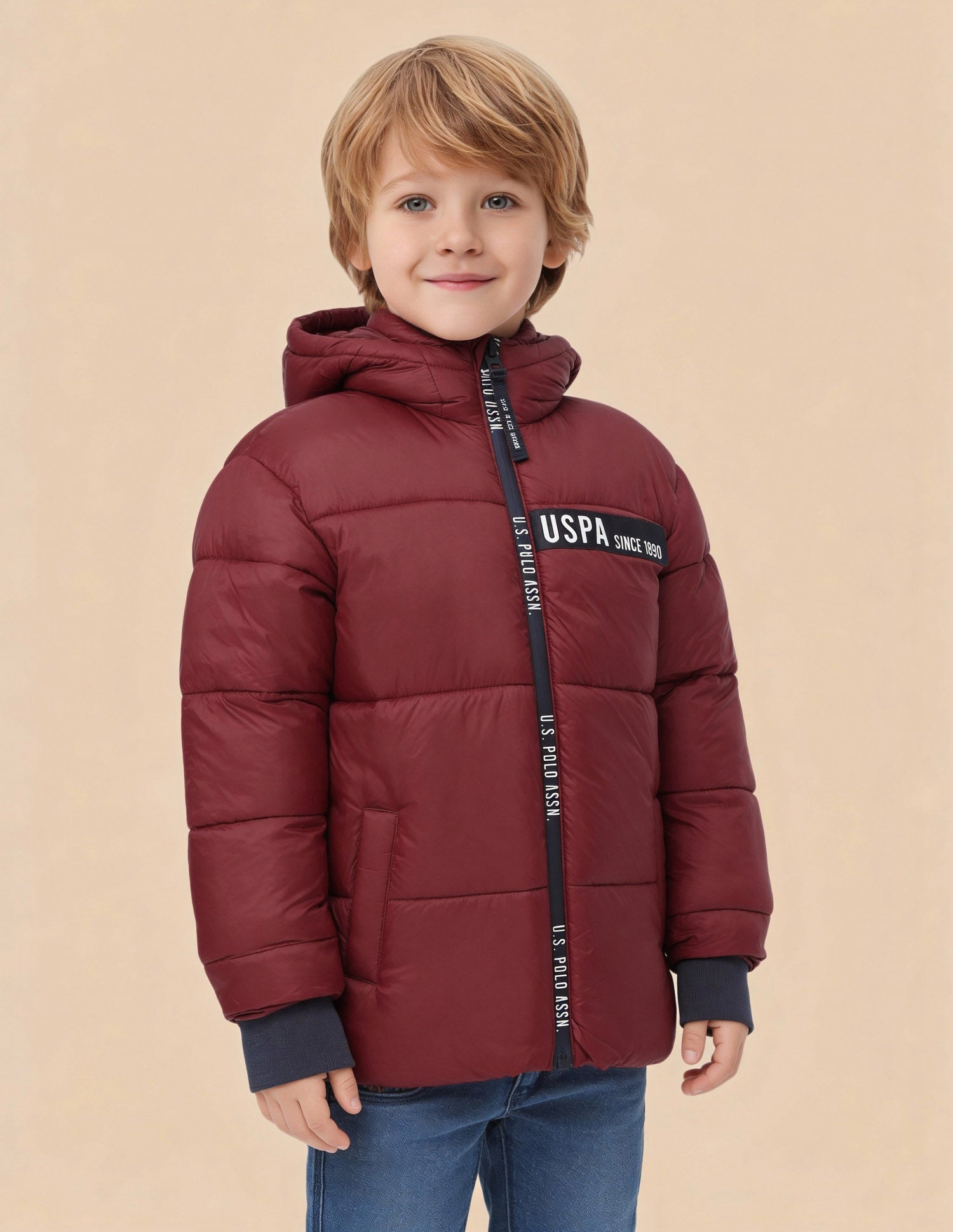 Boys Solid Regular Fit Puffer Jacket Red - U.S. Polo Assn. India | Large
