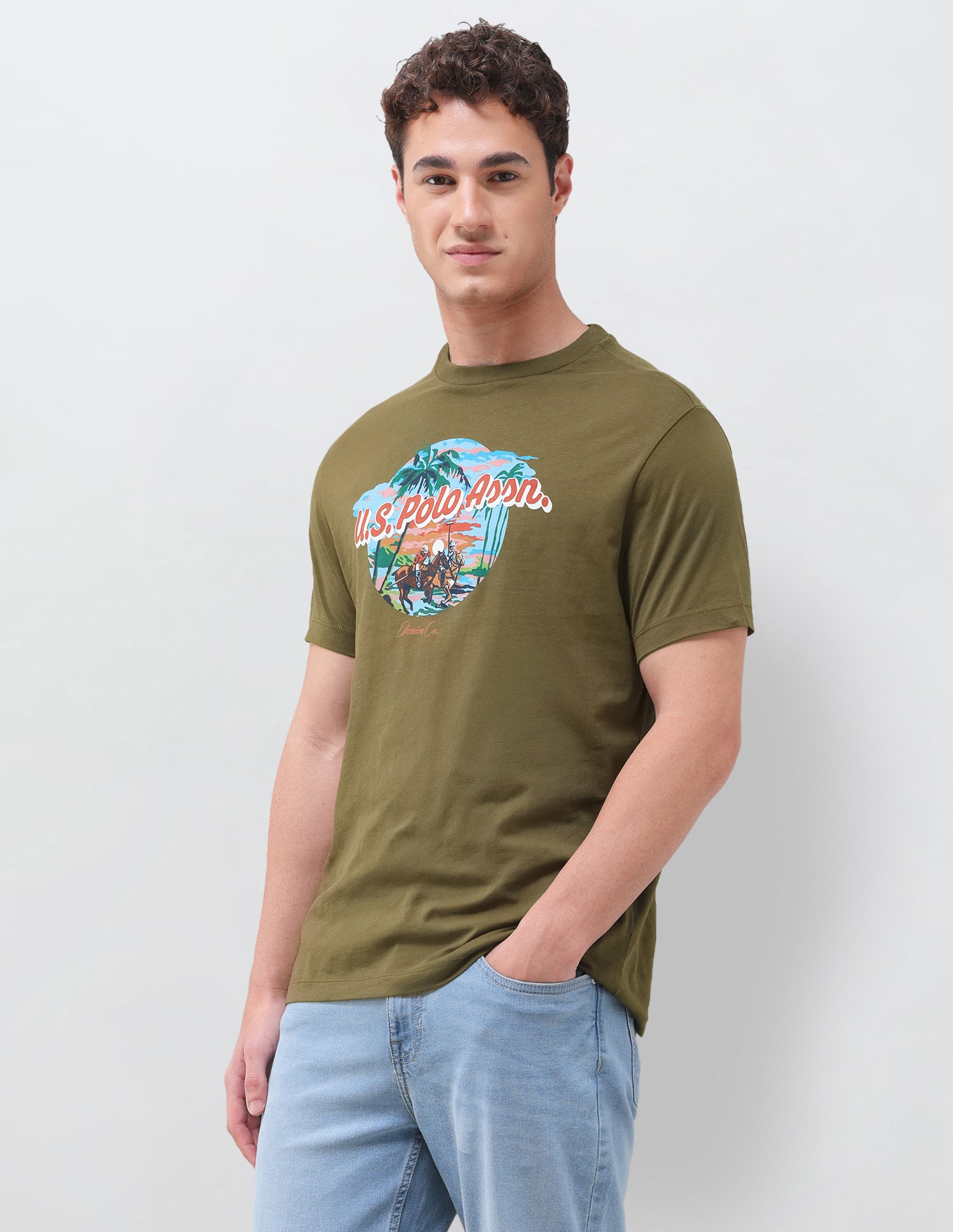 Graphic Brand Printed Regular Fit T-Shirt Olive - U.S. Polo Assn. India | Large