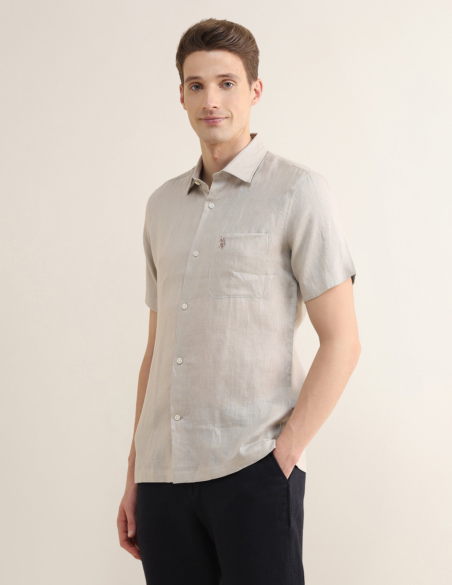 Solid Regular Fit Shirt Beige - U.S. Polo Assn. India | Large
