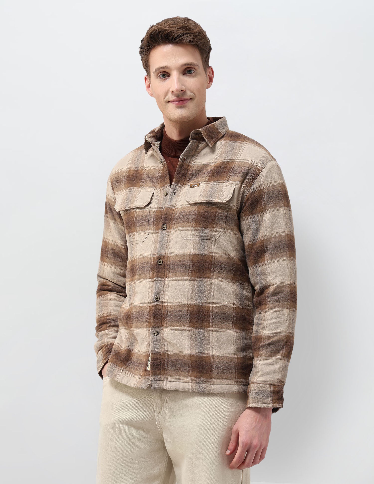 Tartan Checked Slim Fit Shirt Khaki - U.S. Polo Assn. India | Large