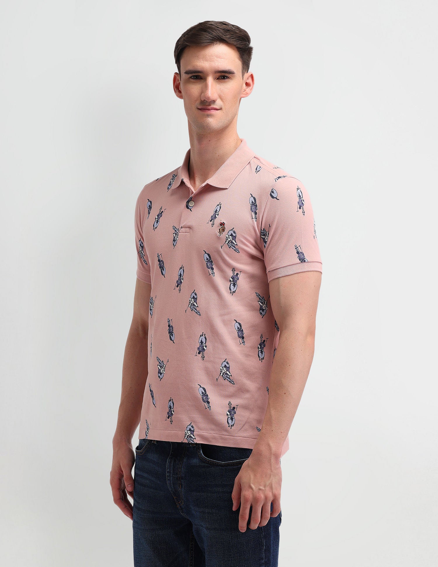 Muscle Fit Printed Polo Shirt Pink - U.S. Polo Assn. India | Large