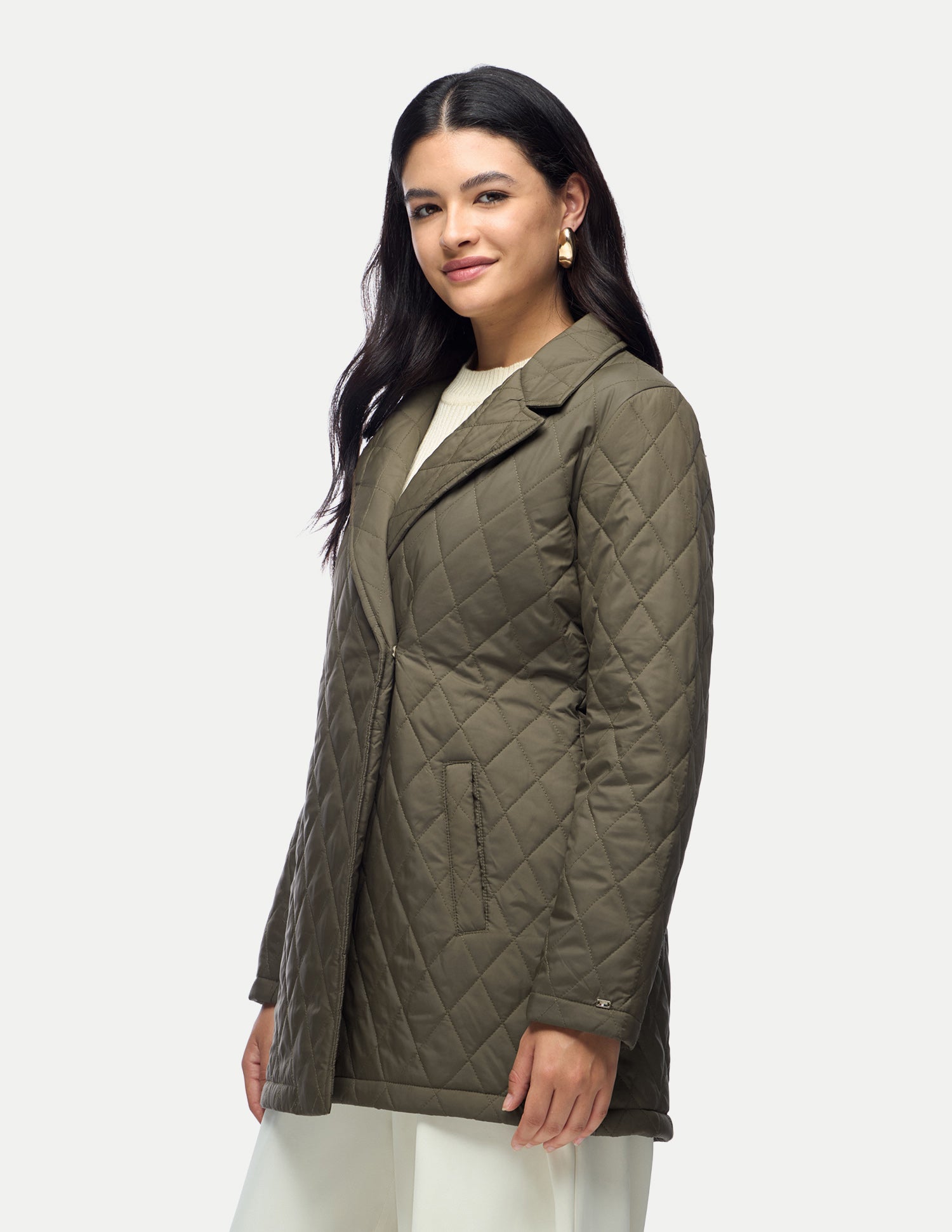Solid Longline Quilted Jacket Dark Brown - U.S. Polo Assn. India | Large
