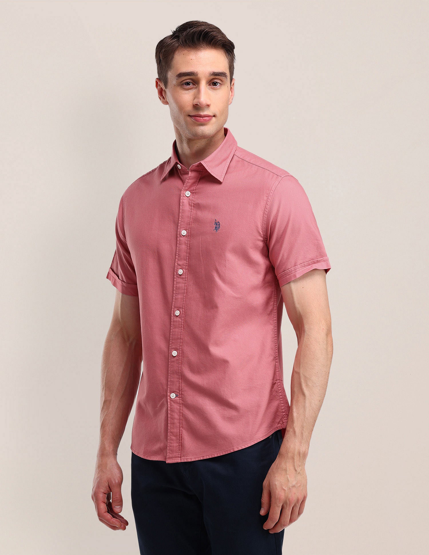 Tailored Fit Cotton Oxford Shirt Dark Pink - U.S. Polo Assn. India | Large