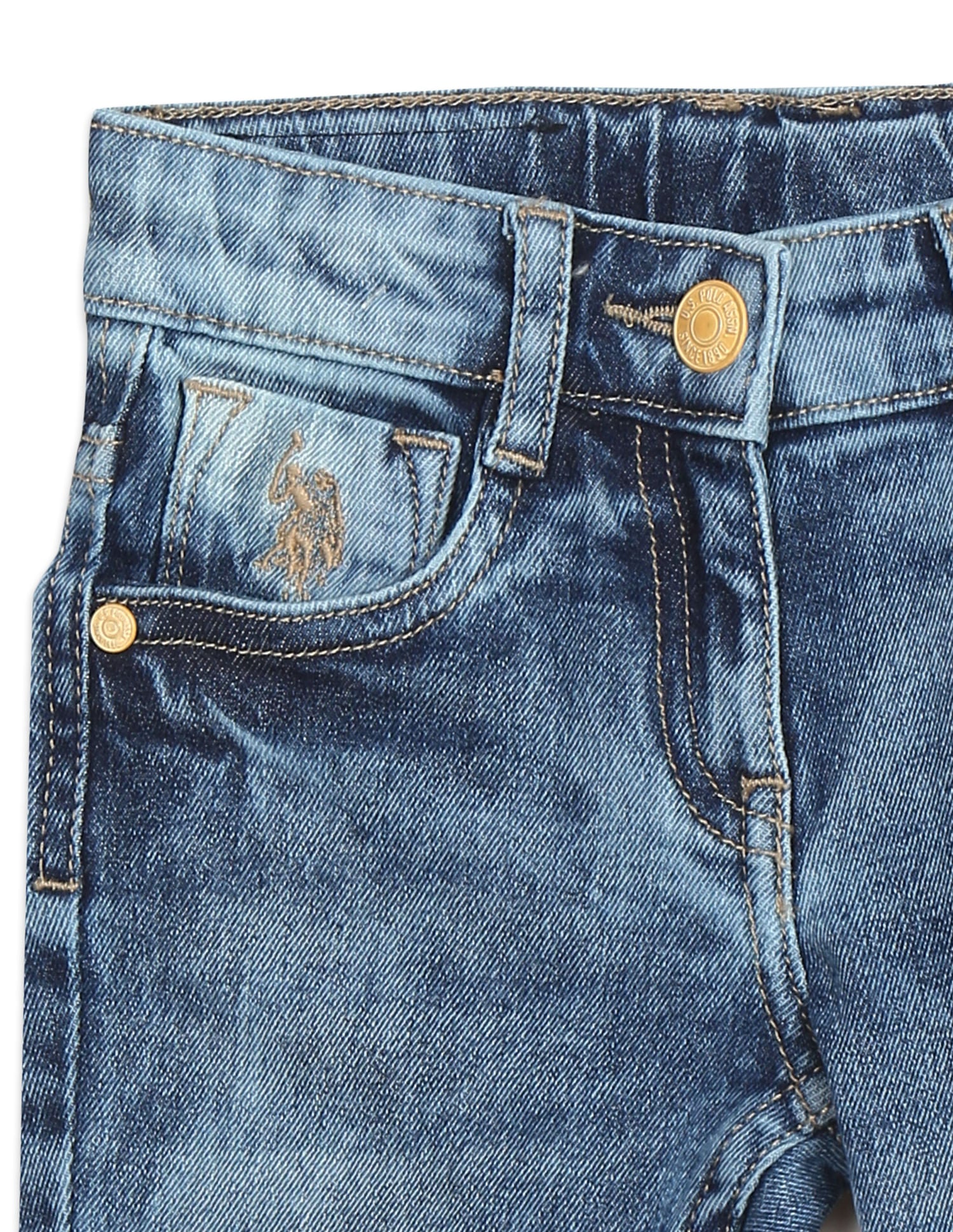 Girls Blue Mid Rise Slim Fit Acid Wash Jeans Blue - U.S. POLO ASSN. | Large