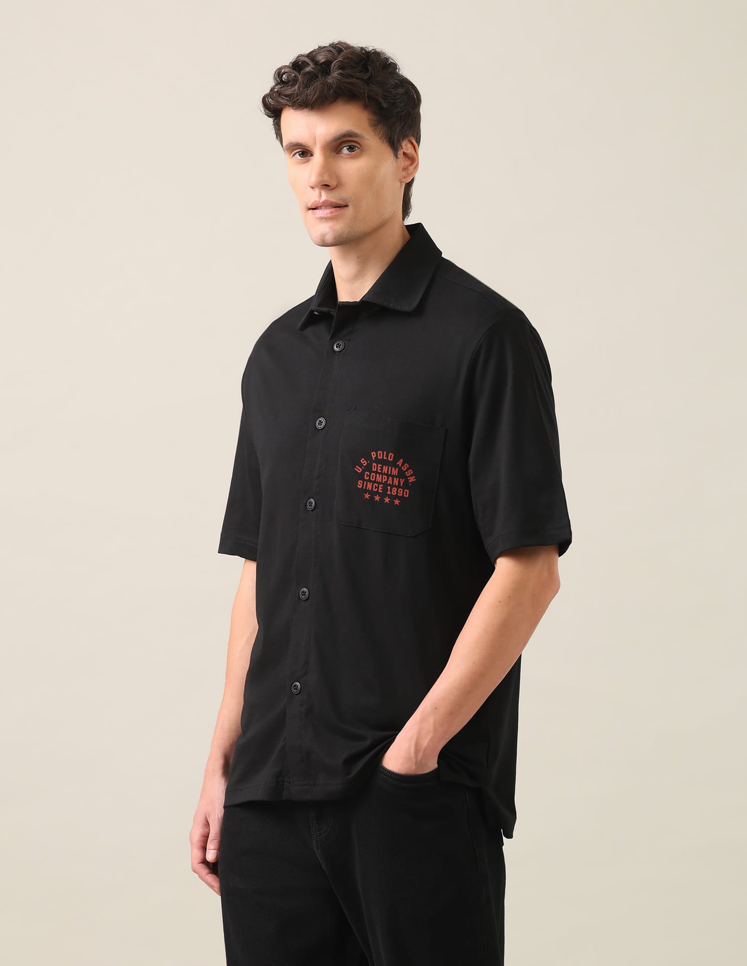 Brand Printed Knitted Shirt Black - U.S. Polo Assn. India | Large
