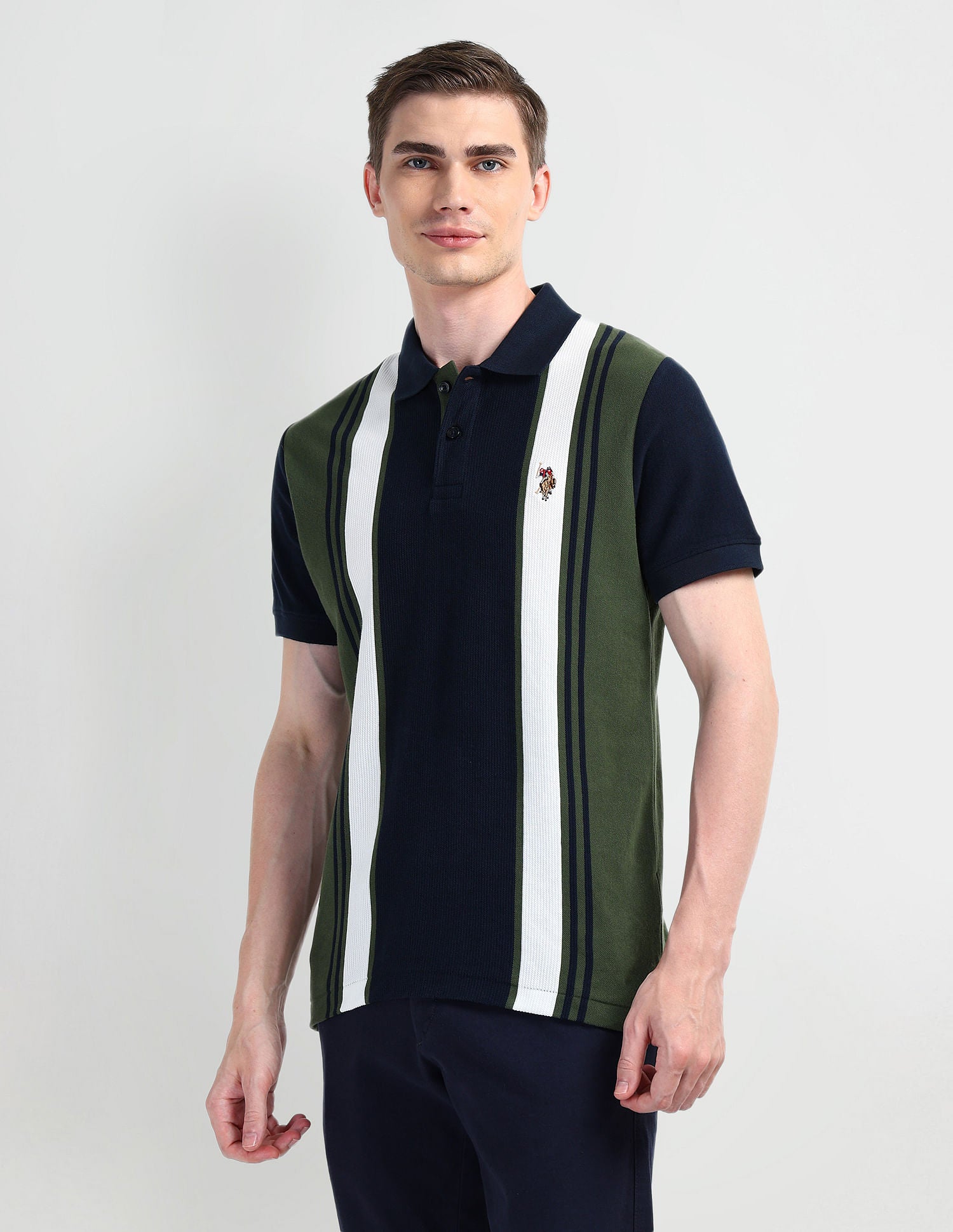 Muscle Fit Striped Polo Shirt Green - U.S. Polo Assn. India | Large