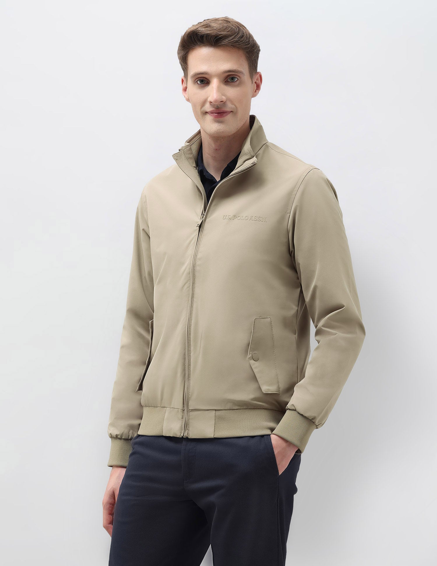 Regular Fit Solid Casual Jacket Khaki - U.S. Polo Assn. India | Large