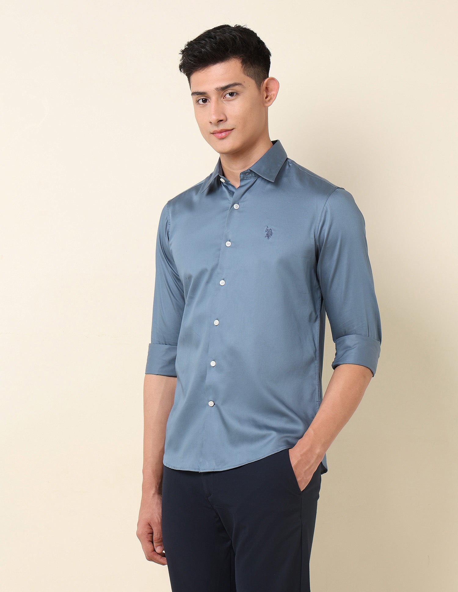 Pure Cotton Tailored Fit Shirt Blue - U.S. Polo Assn. India | Large