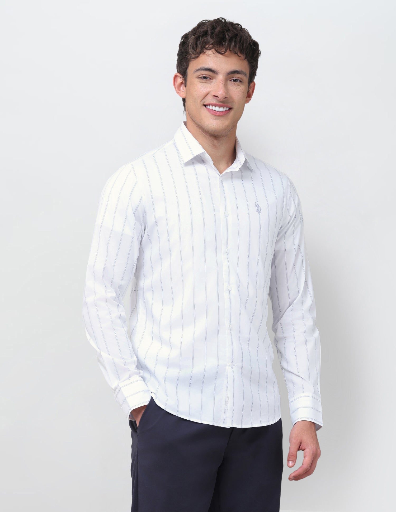 Poplin Vertical Striped Shirt Blue - U.S. Polo Assn. India | Large