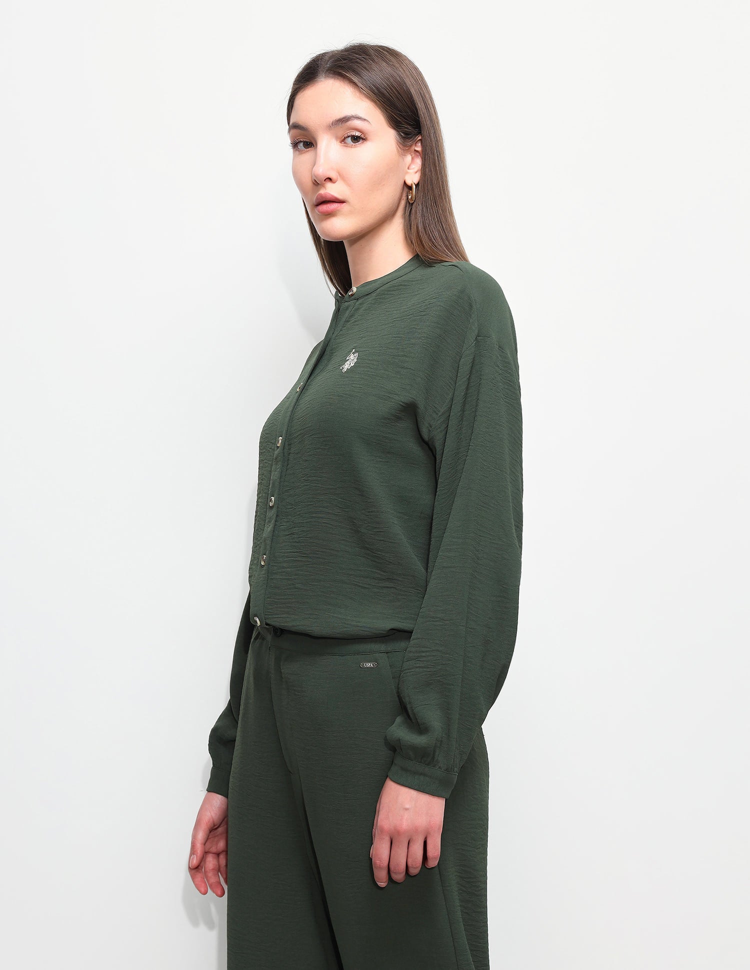 Solid Relaxed Fit Mandarin Shirt Olive - U.S. Polo Assn. India | Large