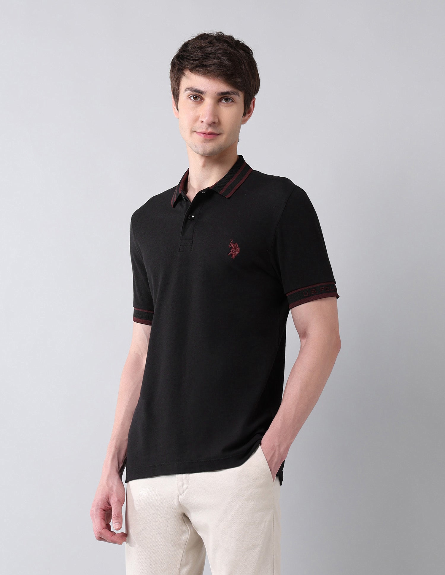 Solid Pure Cotton Black Label Polo Shirt Black - U.S. Polo Assn. India | Large