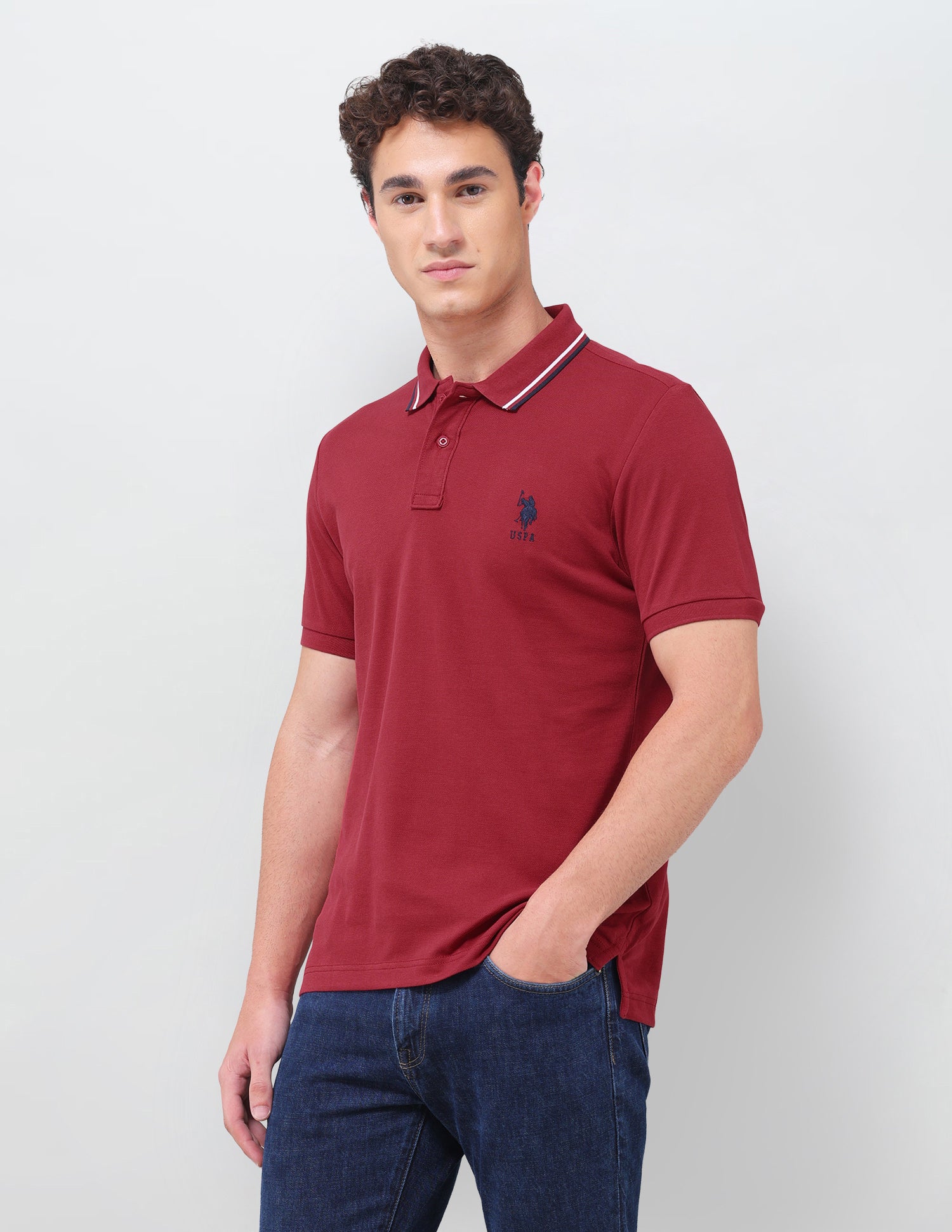 Solid Regular Fit Polo Shirt Red - U.S. Polo Assn. India | Large