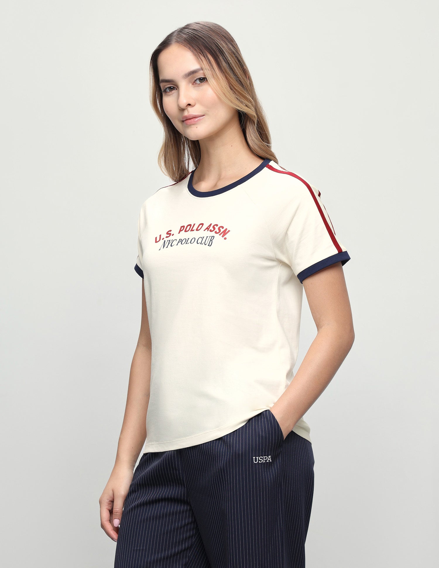 Typographic Brand Printed Regular Fit T-Shirt Ecru - U.S. Polo Assn. India | Large