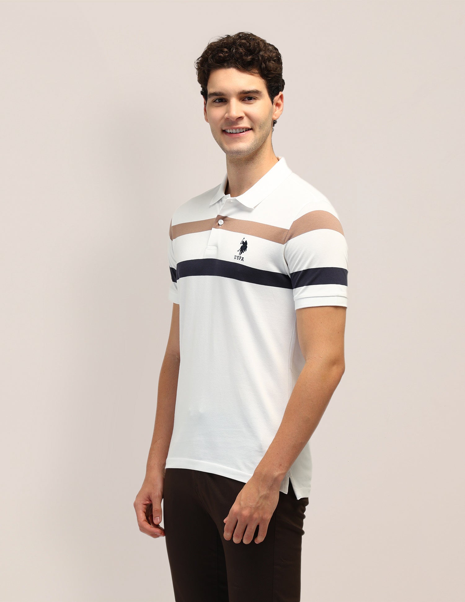 Horizontal Striped Slim Fit Polo Shirt White - U.S. Polo Assn. India | Large