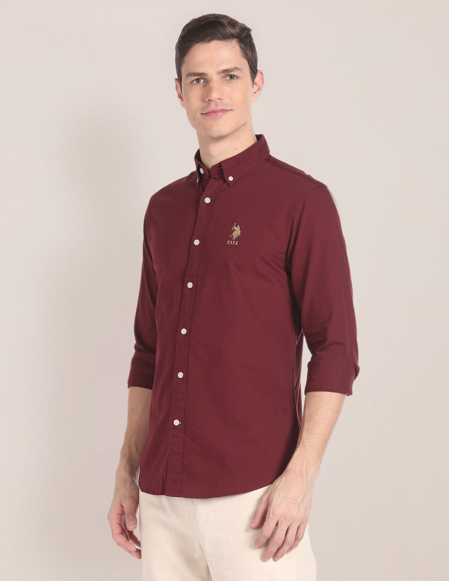 Premium Cotton Solid Shirt Maroon - U.S. POLO ASSN. | Large