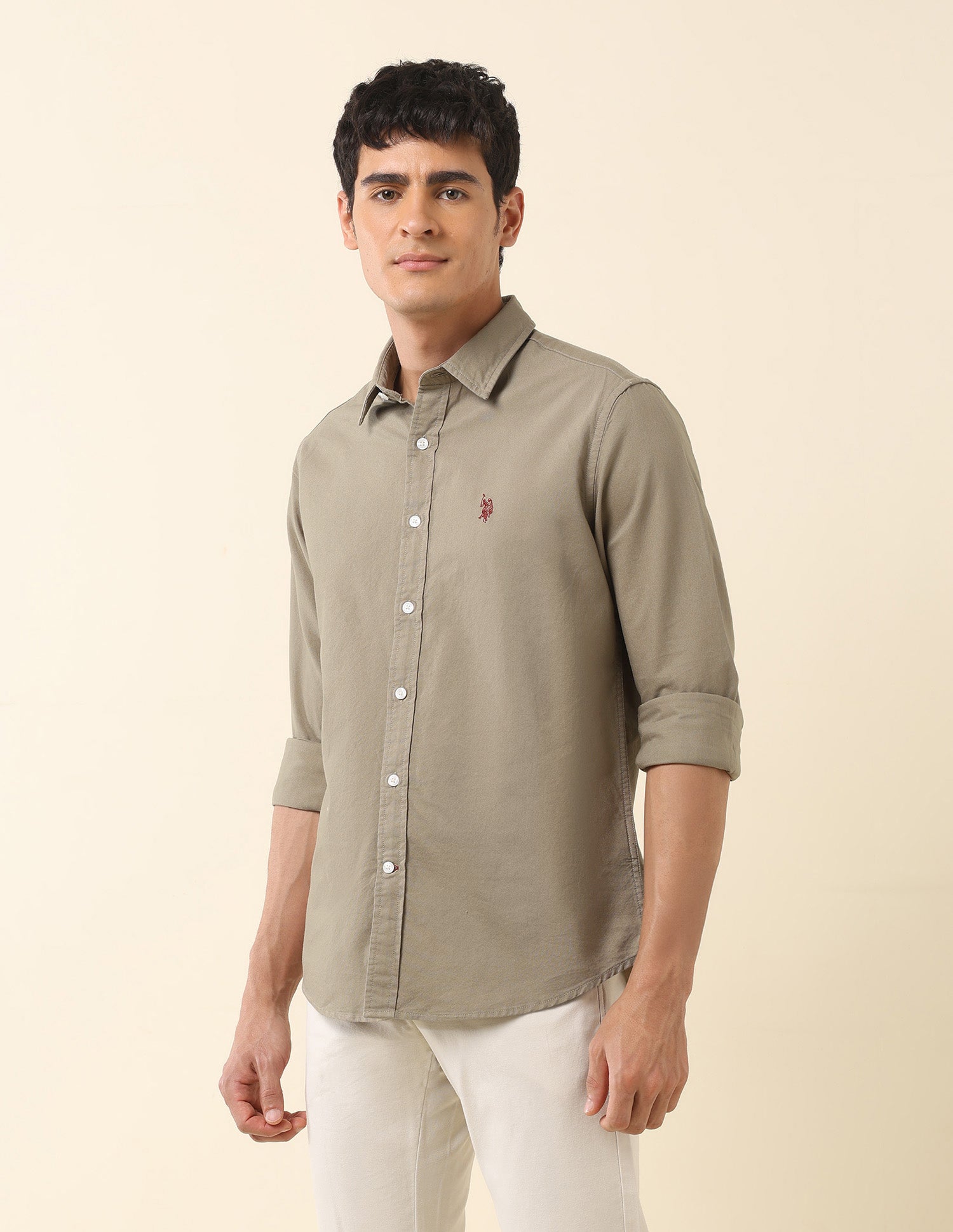 Tailored Fit Pure Cotton Oxford Shirt Olive - U.S. Polo Assn. India | Large