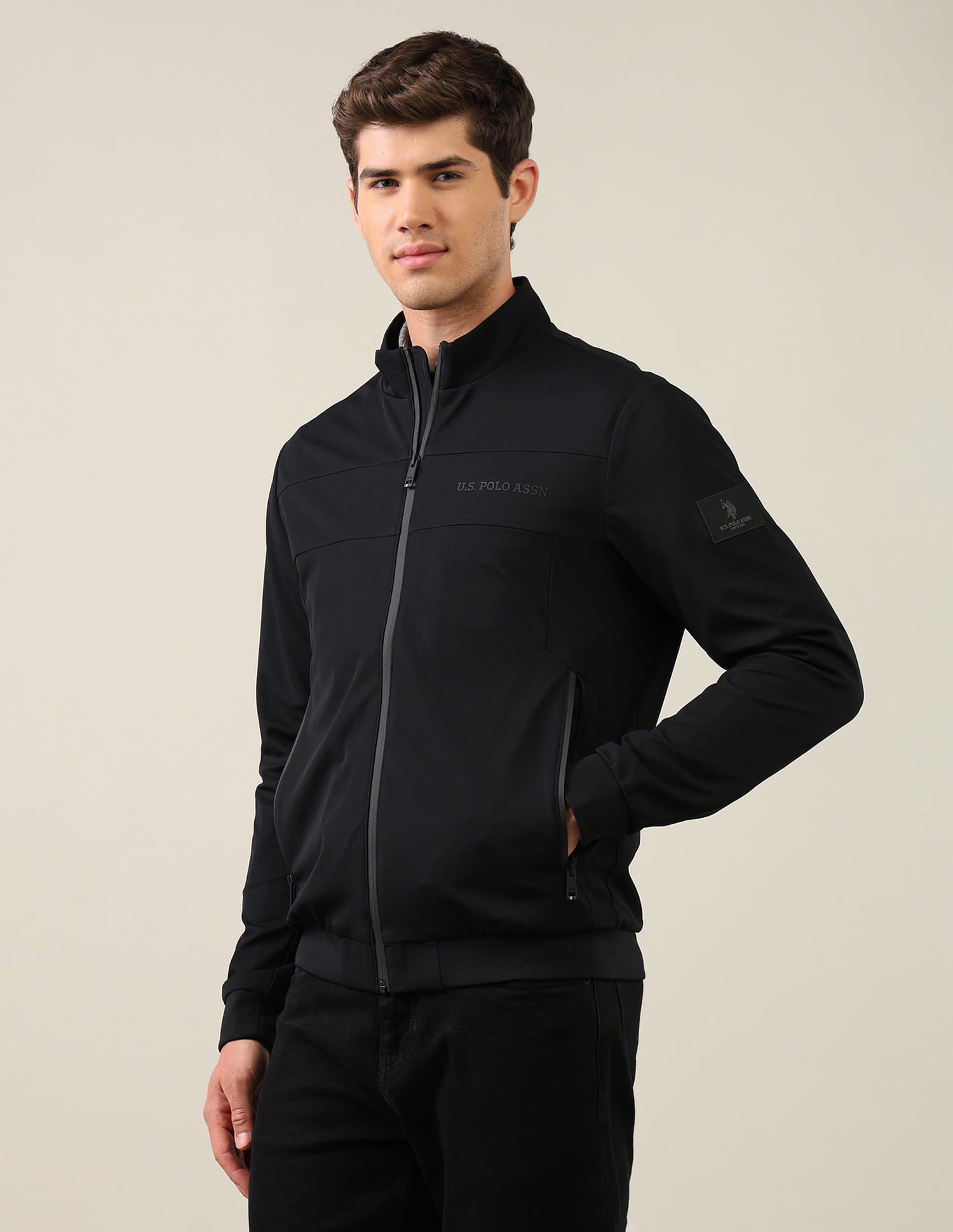 Solid Regular Fit Jacket Black - U.S. Polo Assn. India | Large