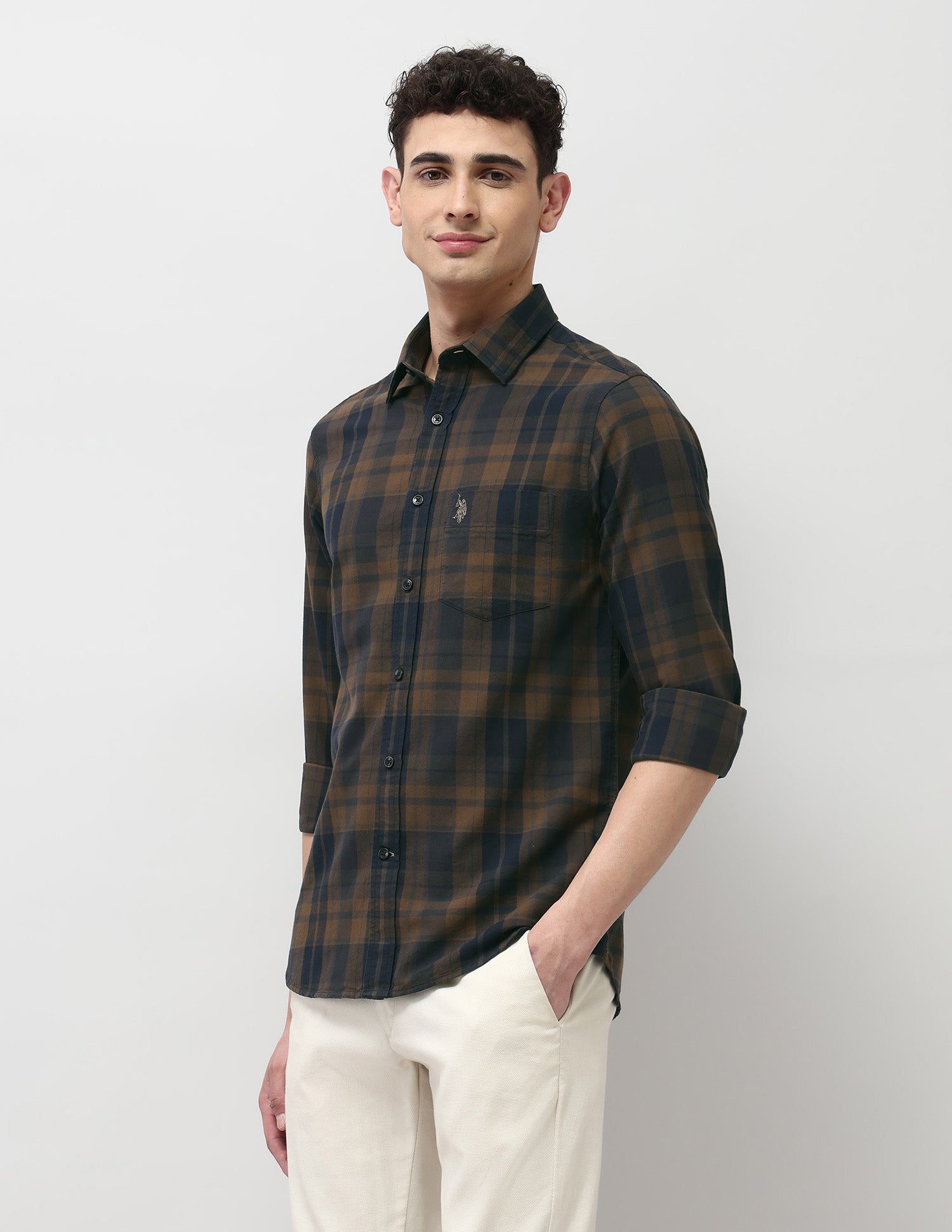 Plaid Checked Tailored Fit Shirt Dark Brown - U.S. POLO ASSN. | Large