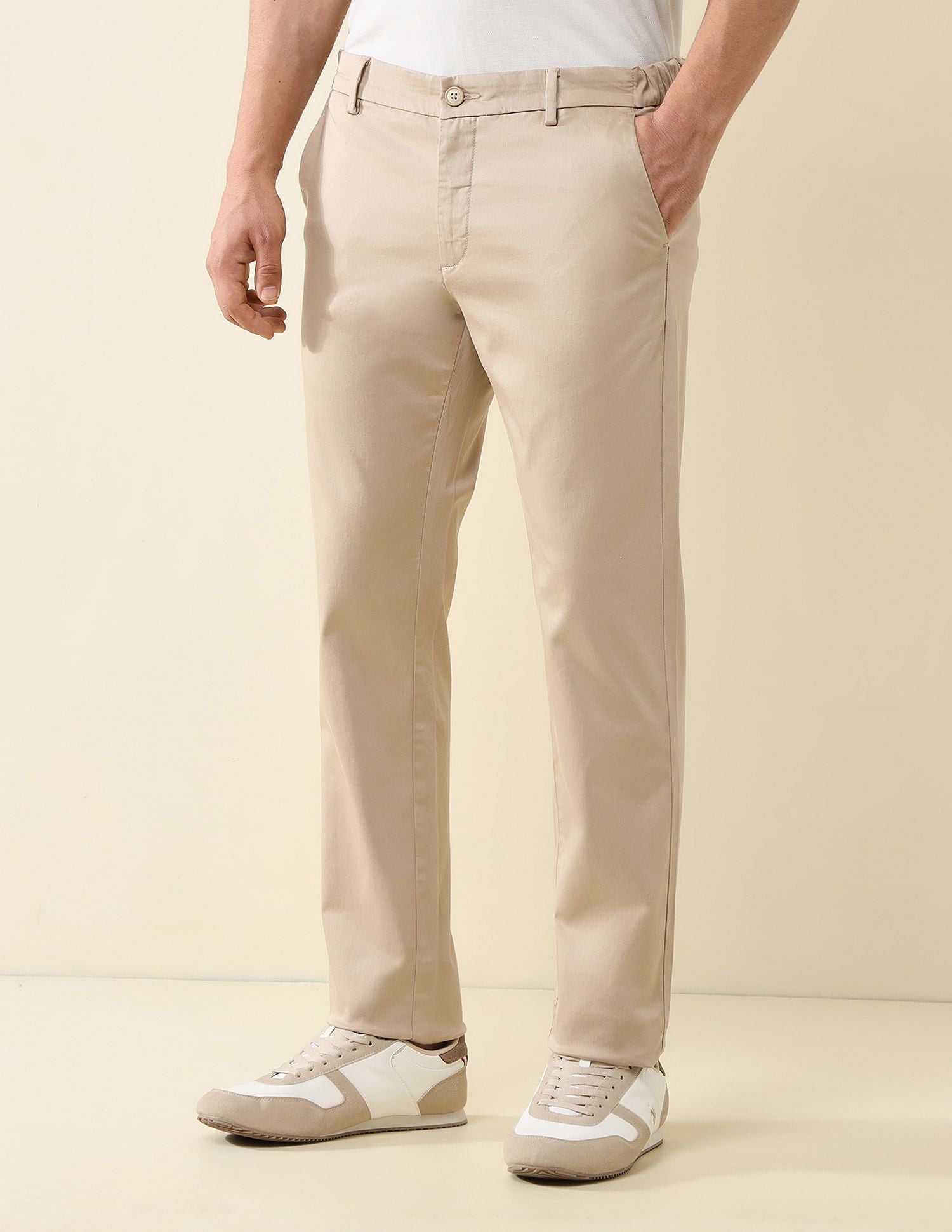 Elasticized Waist Slim Fit Trousers Beige - U.S. POLO ASSN. | Large