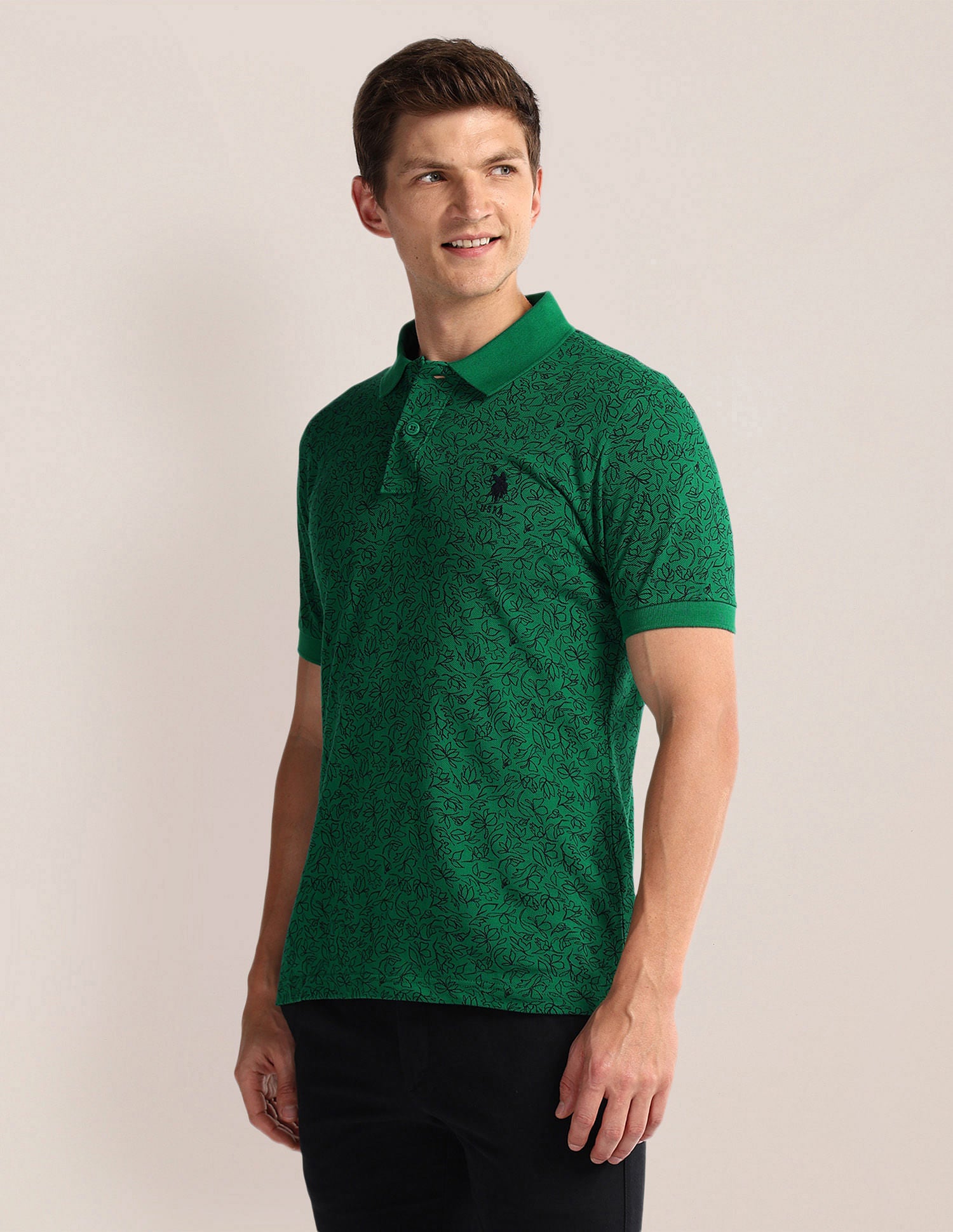 Pure Cotton Floral Polo Shirt Green - U.S. Polo Assn. India | Large
