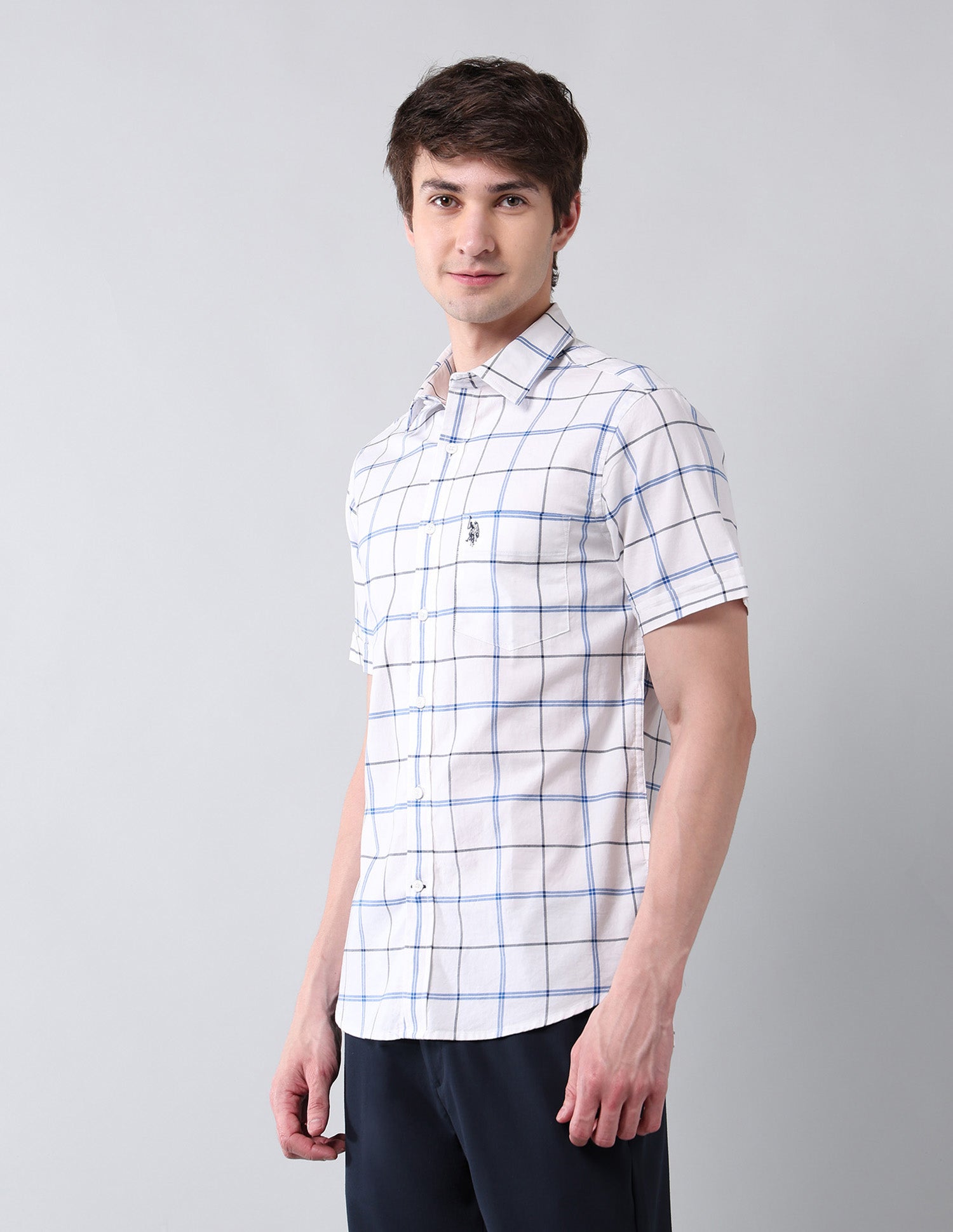 Grid Tattersall Checked Pure Cotton Shirt Blue - U.S. Polo Assn. India | Large