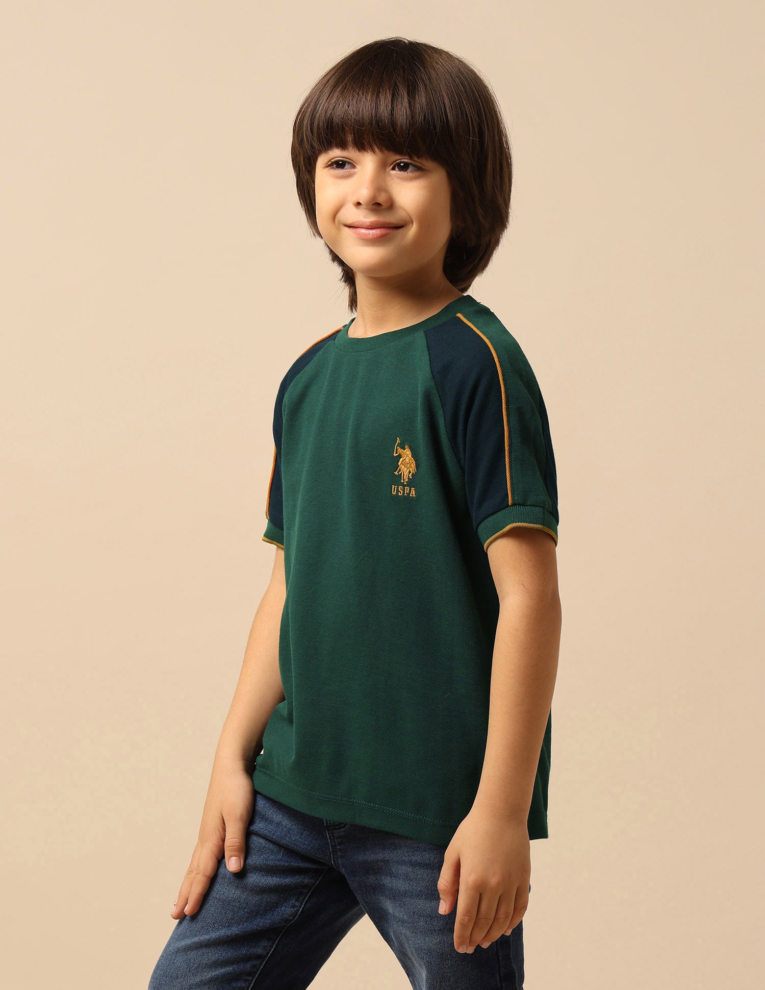 Boys Colour Blocked Regular Fit T-Shirt Dark Green - U.S. POLO ASSN. | Large