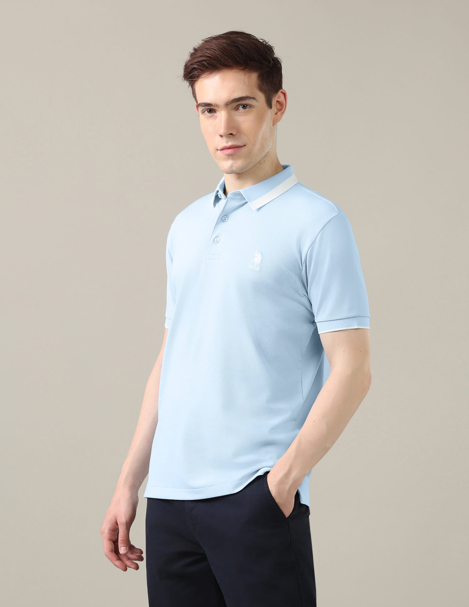 Solid Slim Fit Polo Shirt Blue - U.S. Polo Assn. India | Large