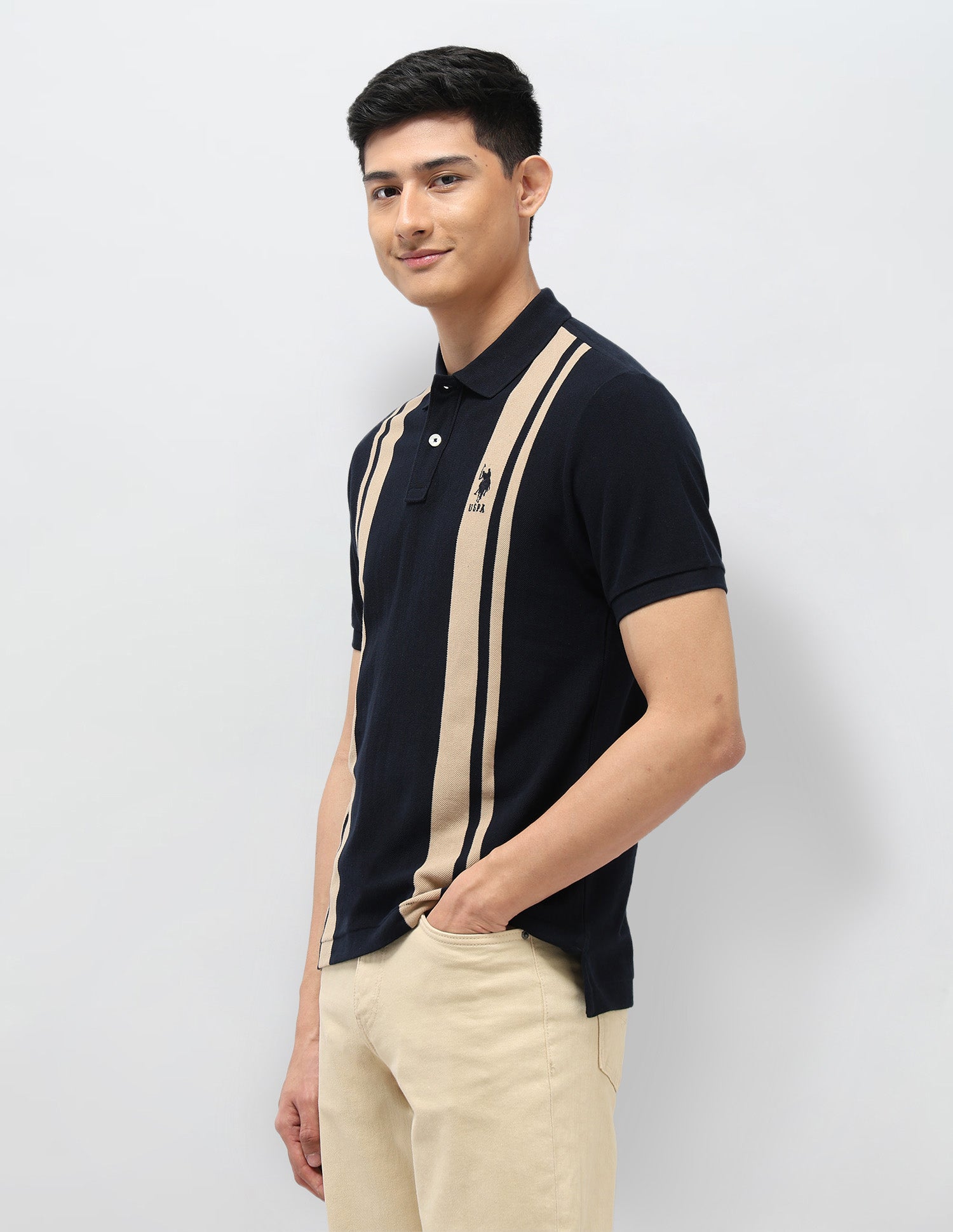 Vertical Striped Pure Cotton Polo Shirt Navy - U.S. Polo Assn. India | Large