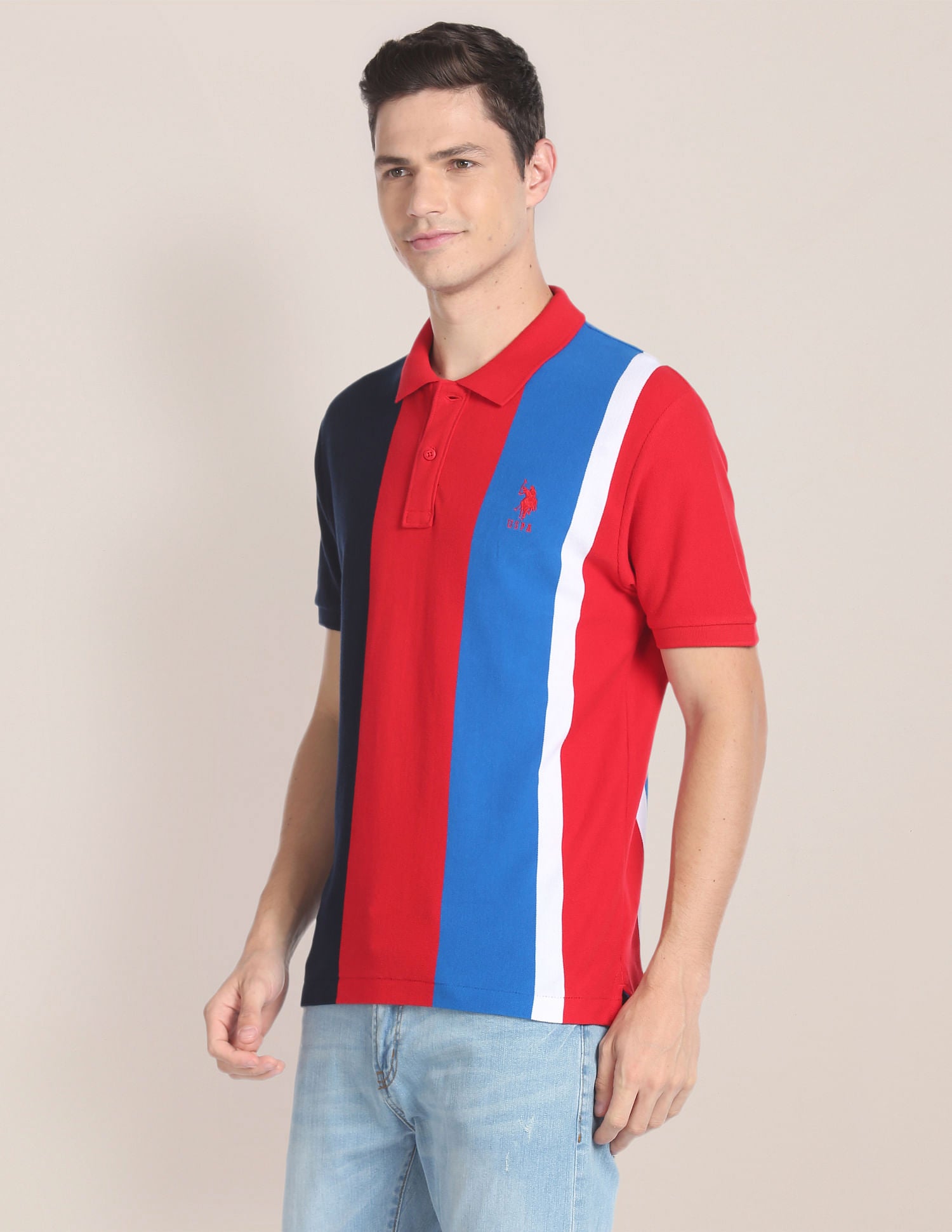 Colour Block Cotton Polo Shirt Red - U.S. Polo Assn. India | Large