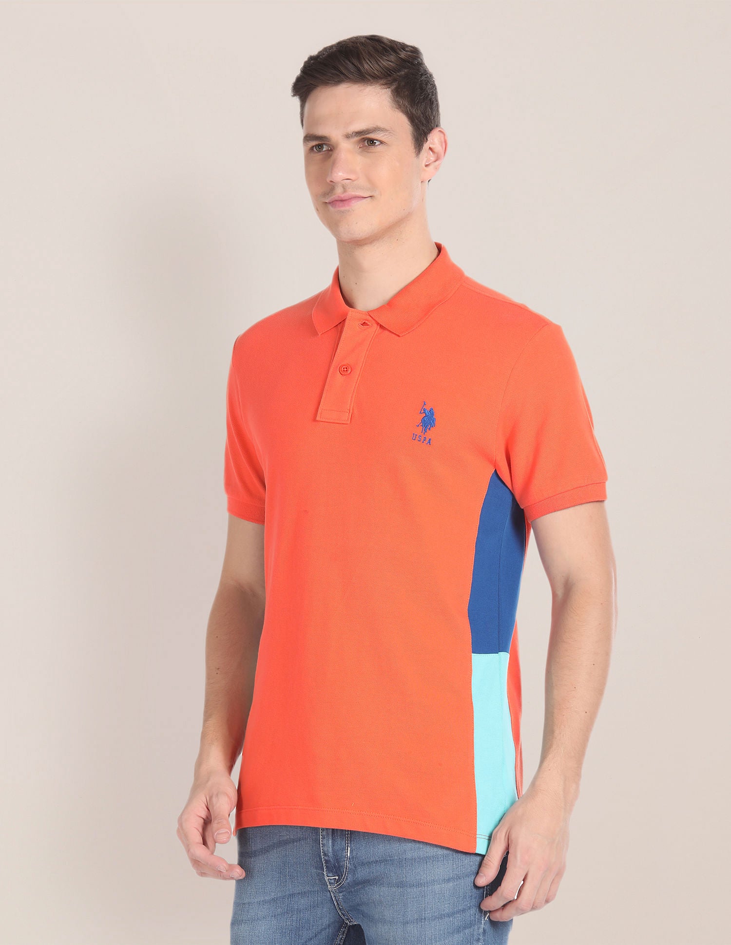 Colour Block Pique Polo Shirt Orange - U.S. Polo Assn. India | Large